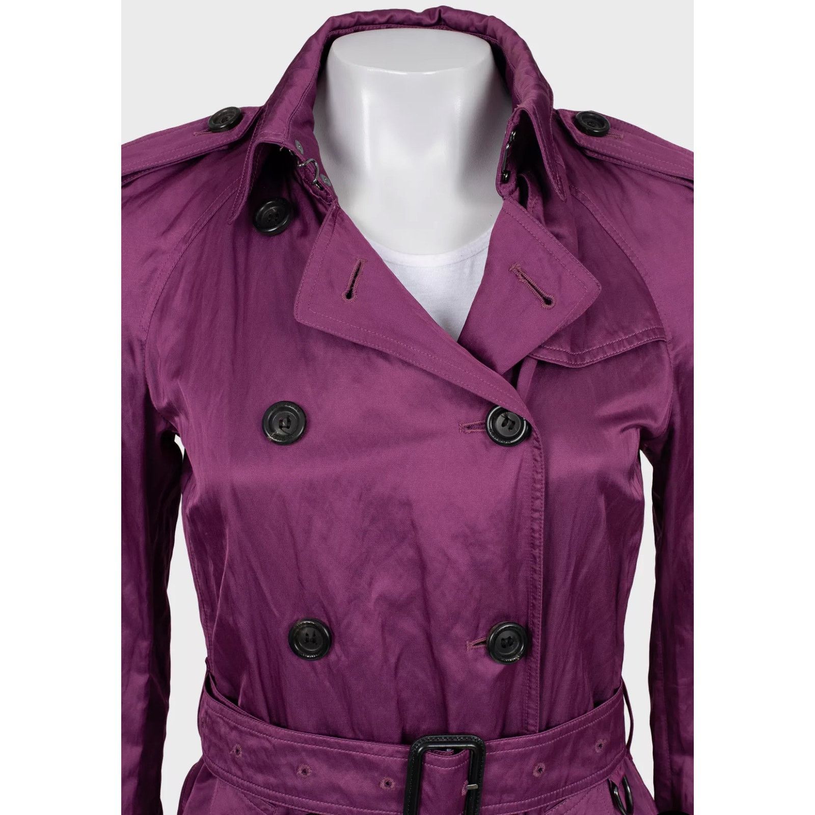 Burberry Burberry Purple Double-Breasted Trench Coat - Size 42/M Size M / US 6-8 / IT 42-44 - 4 Thumbnail