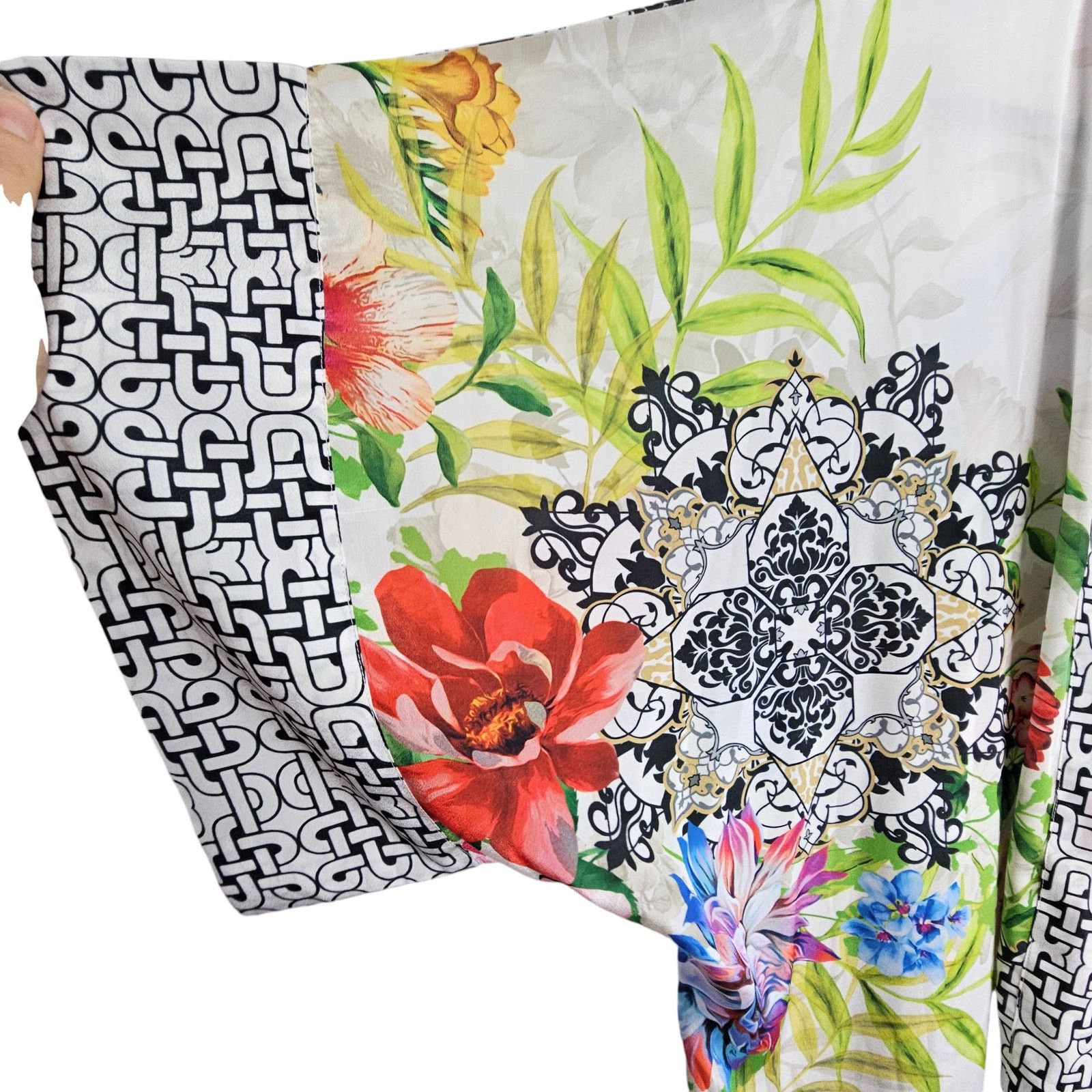 Donna Karan Karyn Seo Womens Floral Artsy Kimono Size XL Open Front Art Size XL / US 12-14 / IT 48-50 - 4 Thumbnail