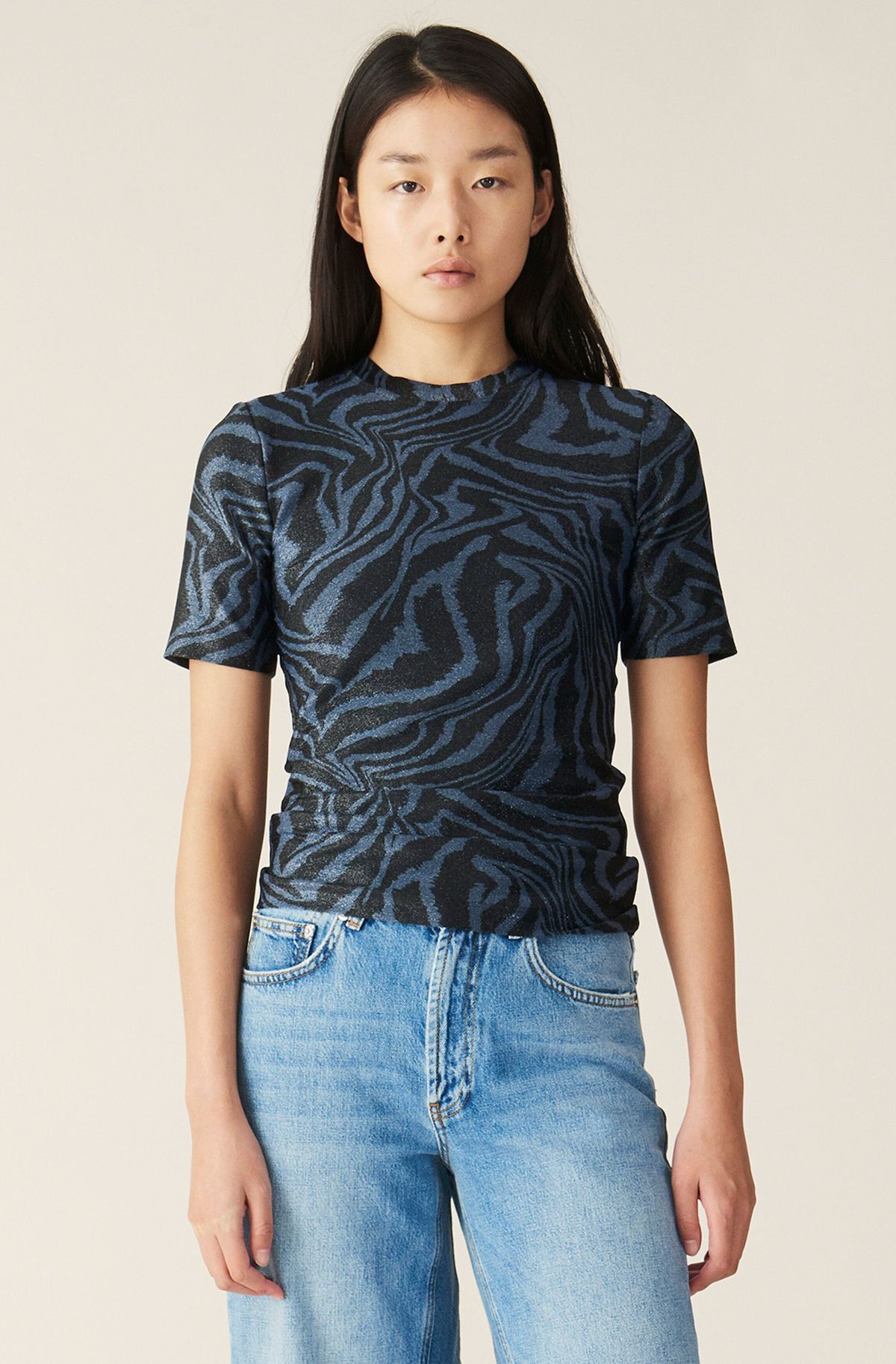 Ganni Lurex zebra swirl anthracite top Size XXS / US 00 / IT 34 - 1 Thumbnail