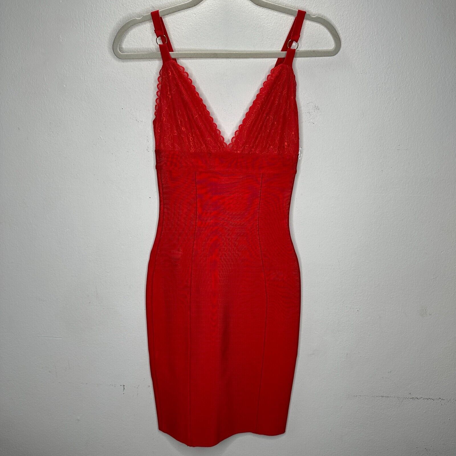 House of CB House of CB London Red Lace Trim VNeck Bandage Dress Mini XS Size XS / US 0-2 / IT 36-38 - 13 Thumbnail
