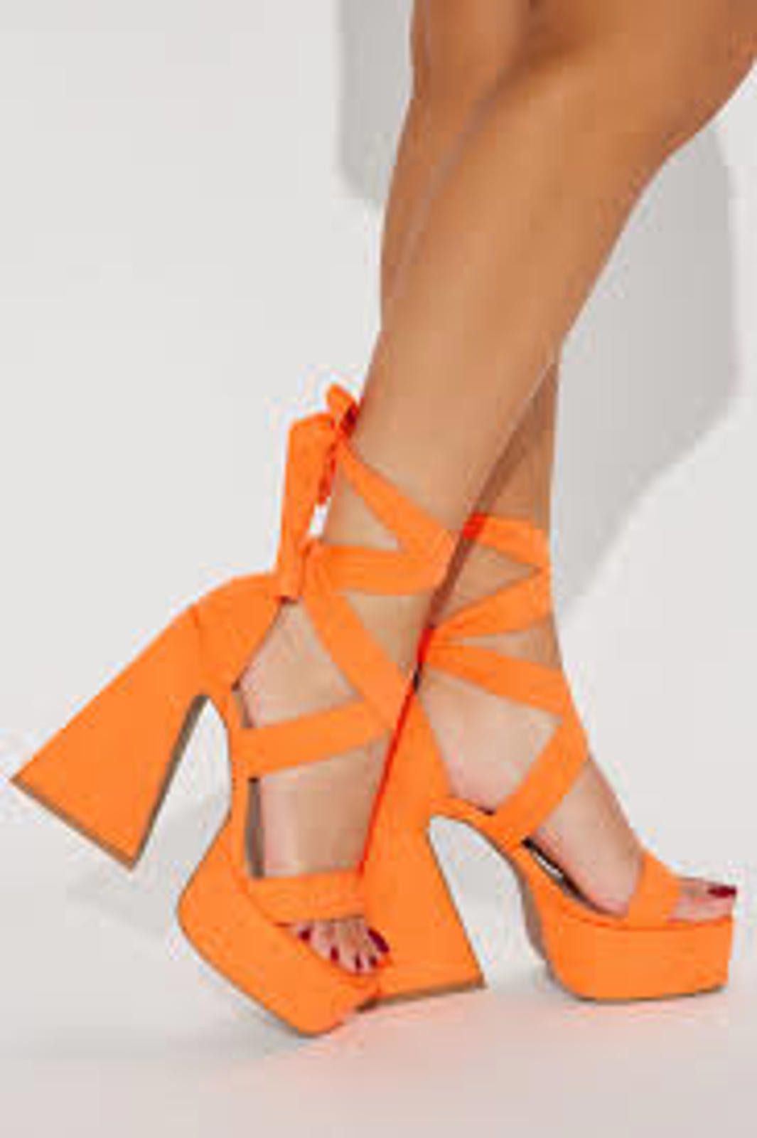 Cobra Eye-Catching Orange Platform Heels with Ties Size US 8.5 / IT 38.5 - 2 Thumbnail
