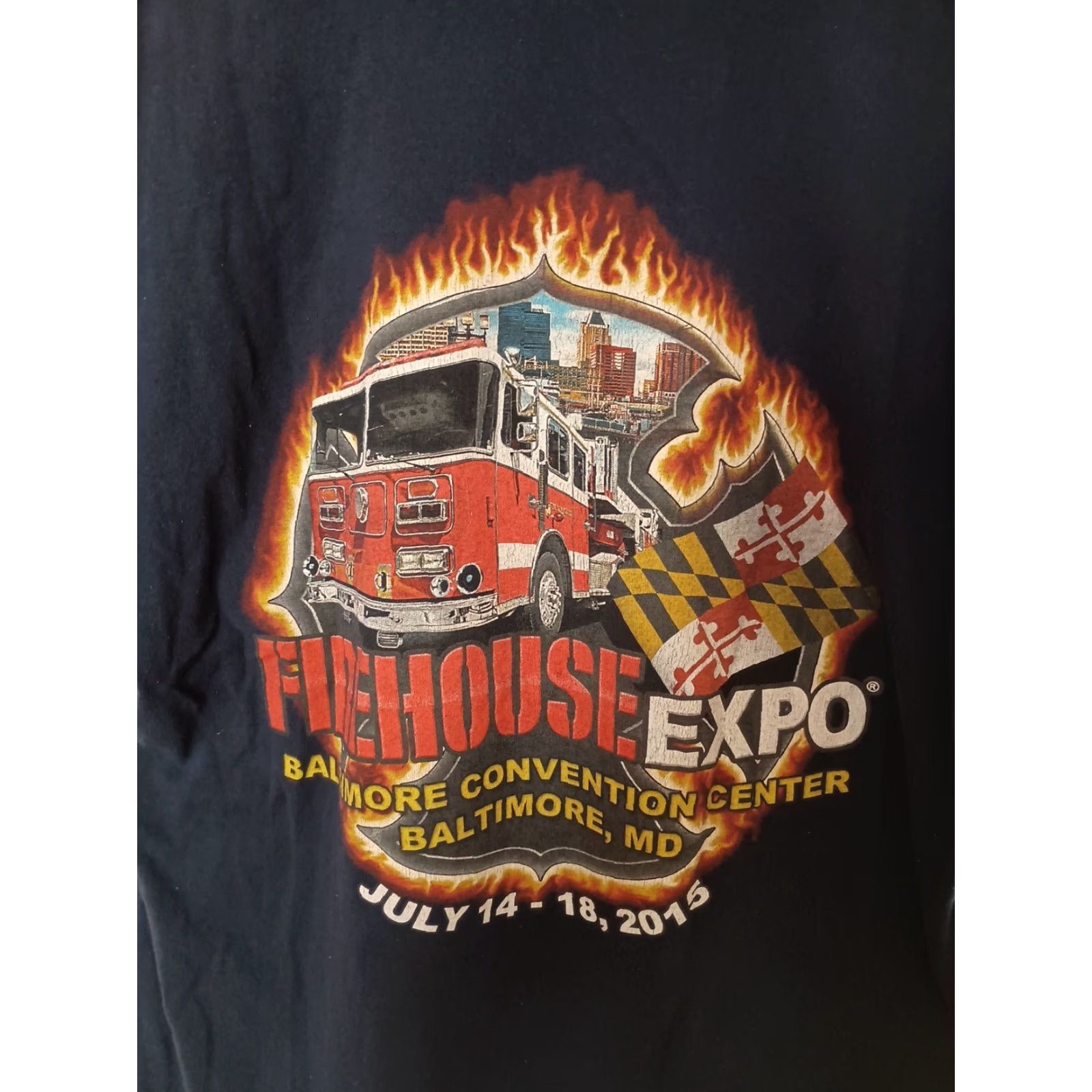 Gildan VINTAGE Official Fire Department T-shirt Men's XL Blue Firehouse Expo Baltimore Gildan Back Graphic Fire Engine 2015 Size US XL / EU 56 / 4 - 4 Thumbnail