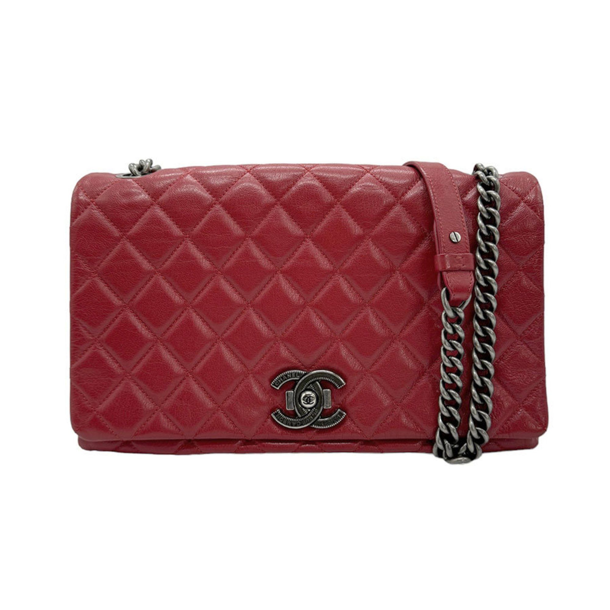 image of Chanel Shoulder Bag Leather Red Women's Z0763 in Red Color