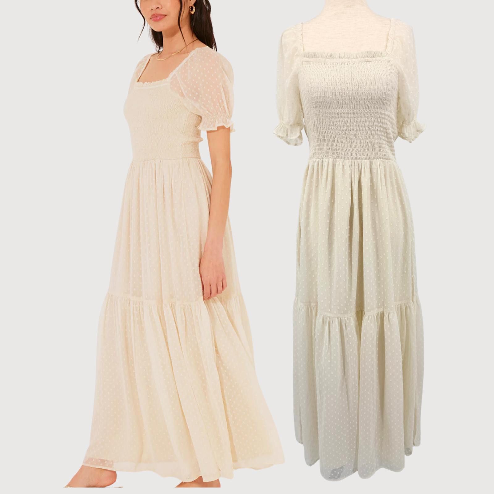 Other Patrons of Peace Smocked Maxi Dress Ivory Cottagecore M Size M / US 6-8 / IT 42-44 - 1 Thumbnail
