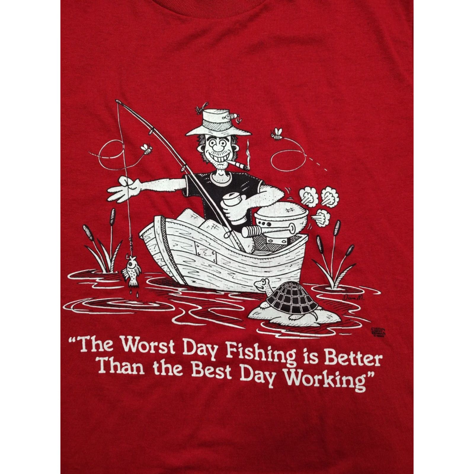 Jerzees VINTAGE The Worst Day Fishing Jerzees 1985 T-Shirt Large Retro USA Small Red Shirt Mens Regular Short Sleeve Crew Neck Logo 80s Funny Fish Retro Size US L / EU 52-54 / 3 - 4 Thumbnail
