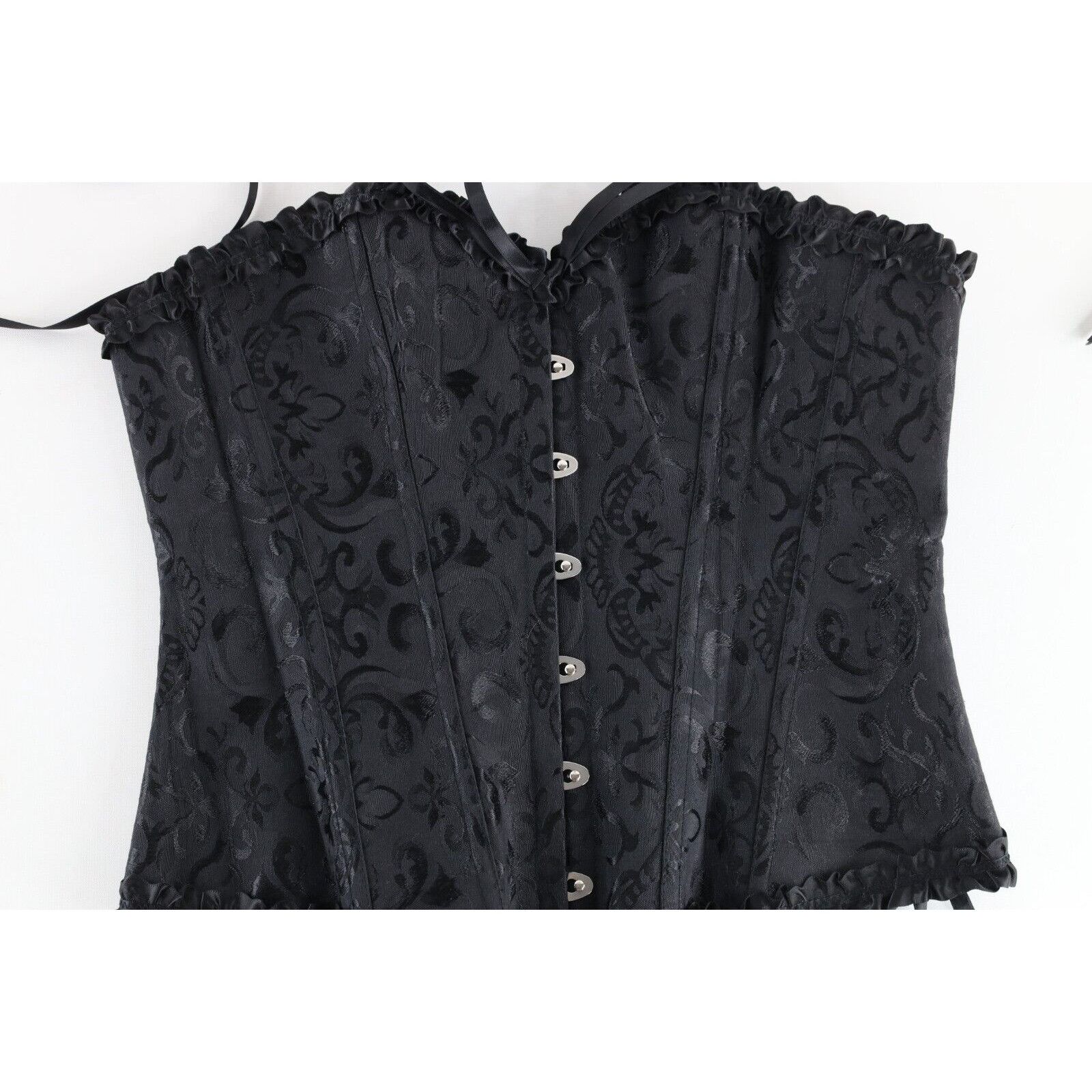Vintage Vintage 90s Rockabilly Gothic Ruffled Satin Jacquard Corset Size XL / US 12-14 / IT 48-50 - 3 Thumbnail