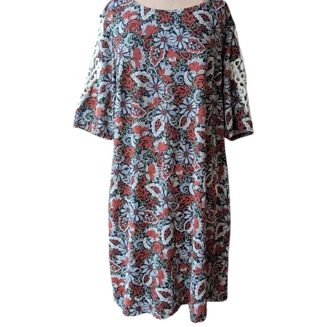 Bell Floral Mosaic Shift Dress Crochet Lace Short Sleeve Womens Plus Sz 1X Boho Size 40" / US 18 - 2 Thumbnail