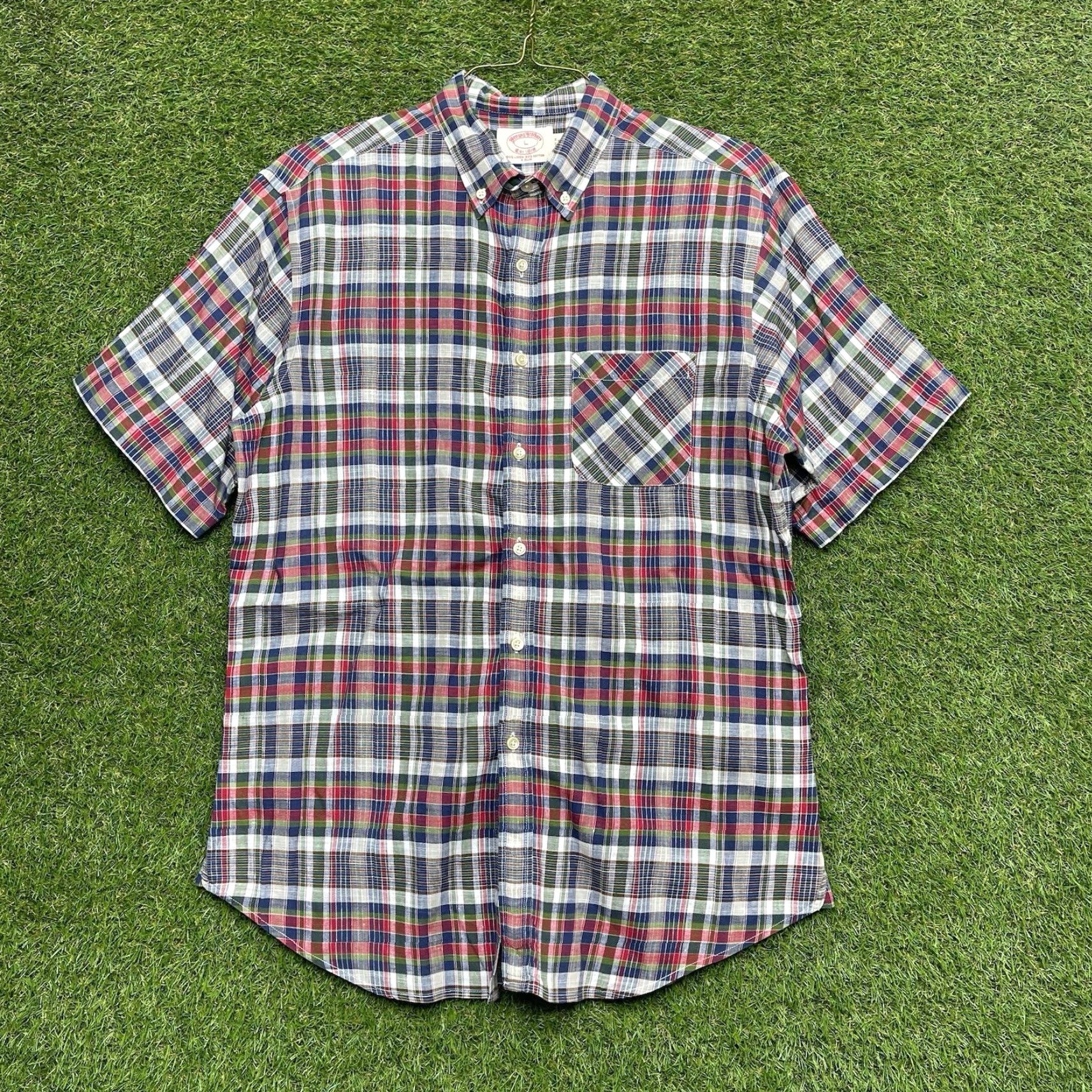 Brooks Brothers VINTAGE Brooks Brothers Shirt Mens Large Linen Blend Plaid Short Sleeve Button Up Work Size US L / EU 52-54 / 3 - 2 Thumbnail