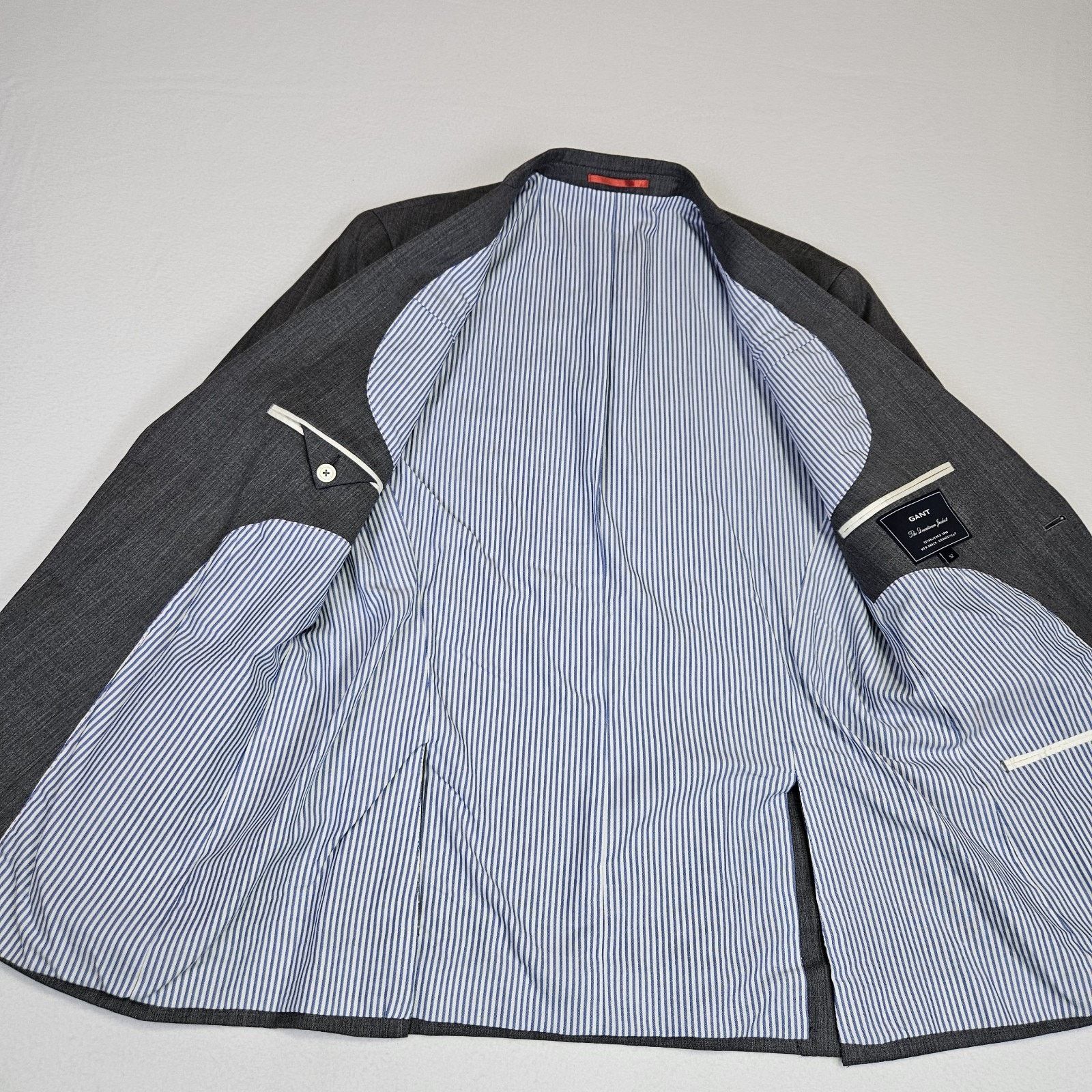 Gant Gant Downtown Jacket Blazer Gold Crest Button Gray Wool Suit Size 42R - 10 Thumbnail