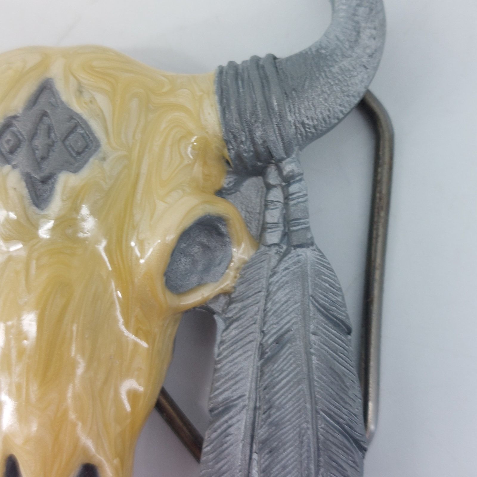 Vintage Western Skull 1992 Belt Buckle Feather Boho Cowboy Festival Size ONE SIZE - 10 Thumbnail