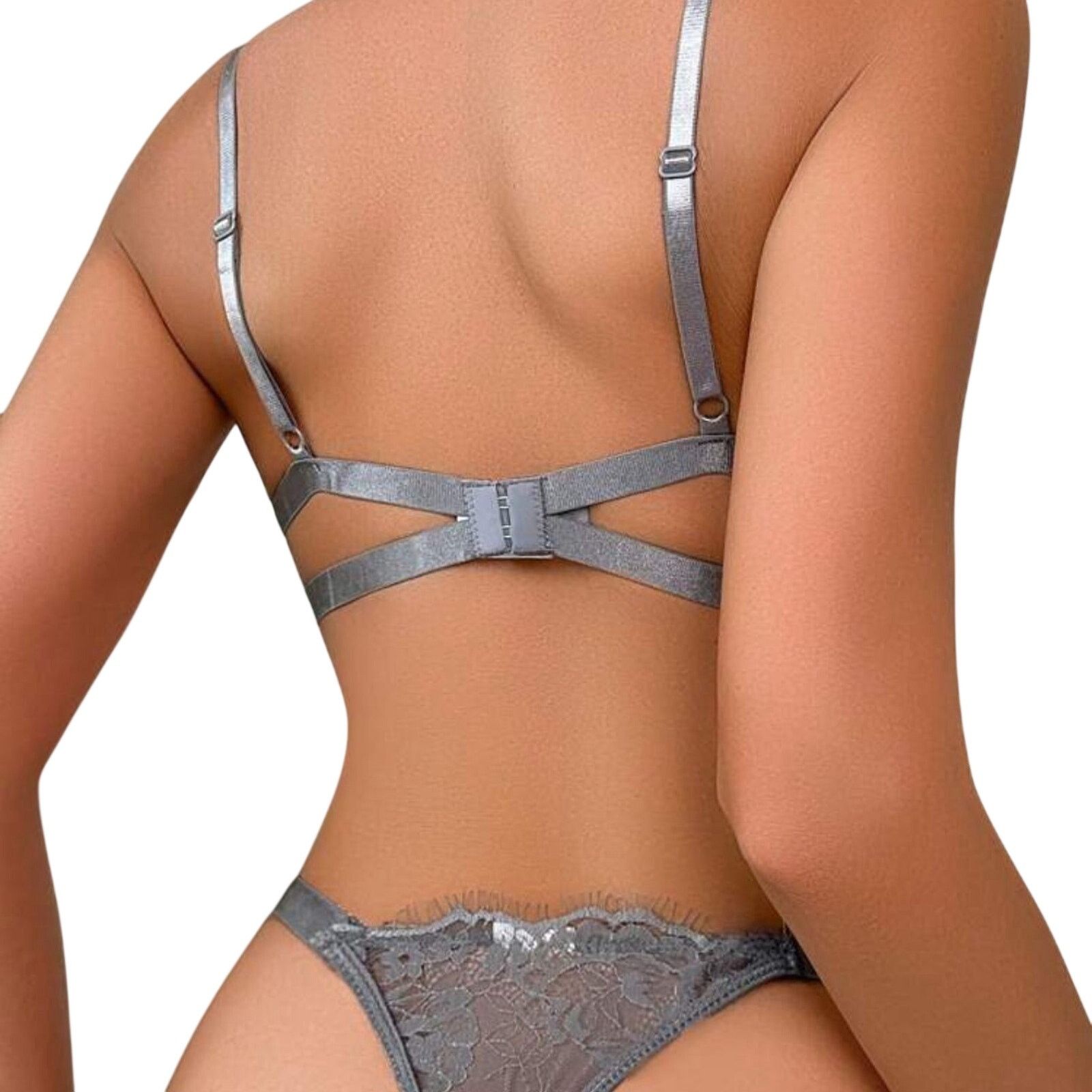 Shein Classic Sexy Floral Lace Lingerie Set in Gray, Size S Size ONE SIZE - 2 Thumbnail