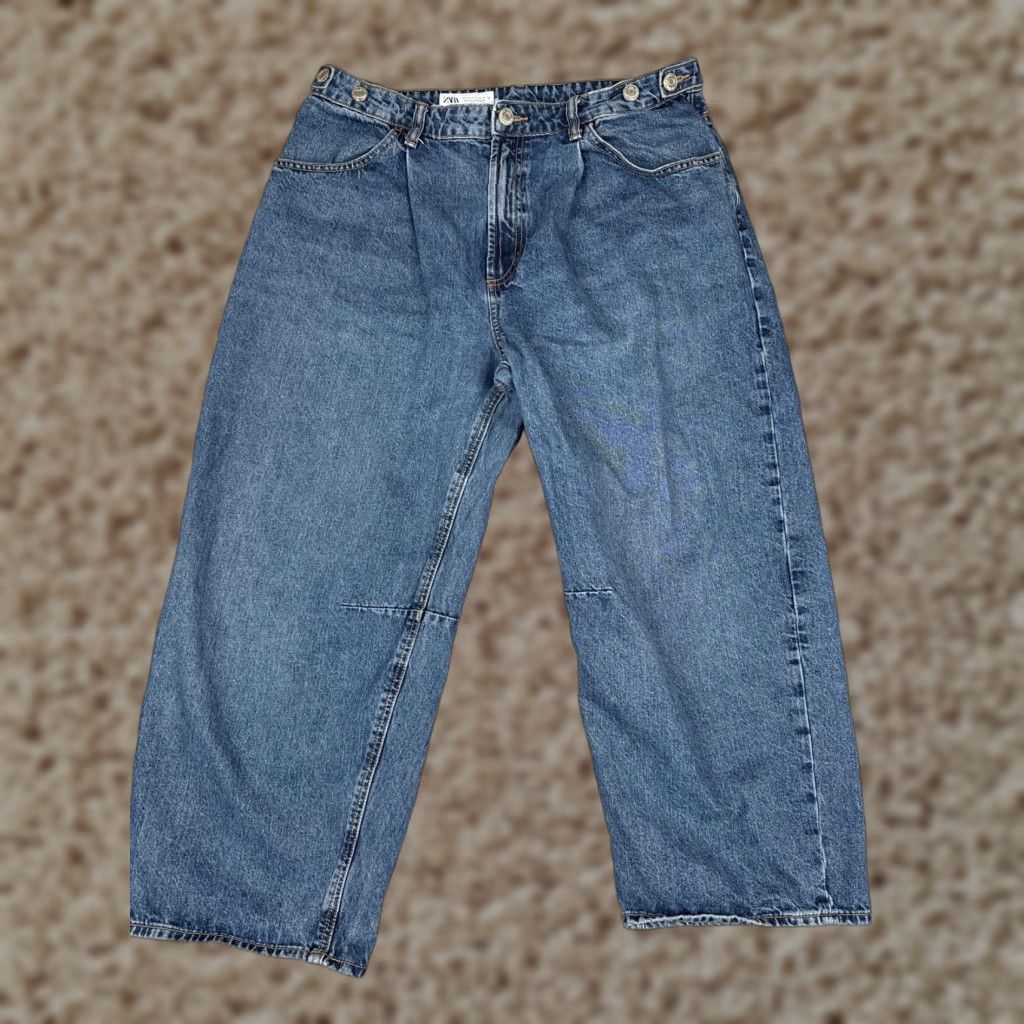 Zara Zara Jeans Womens 12 Blue High Rise Wide Leg Relaxed Cropped Denim 32x25 90s Theme Size 34" / US 12 / IT 48 - 1 Thumbnail