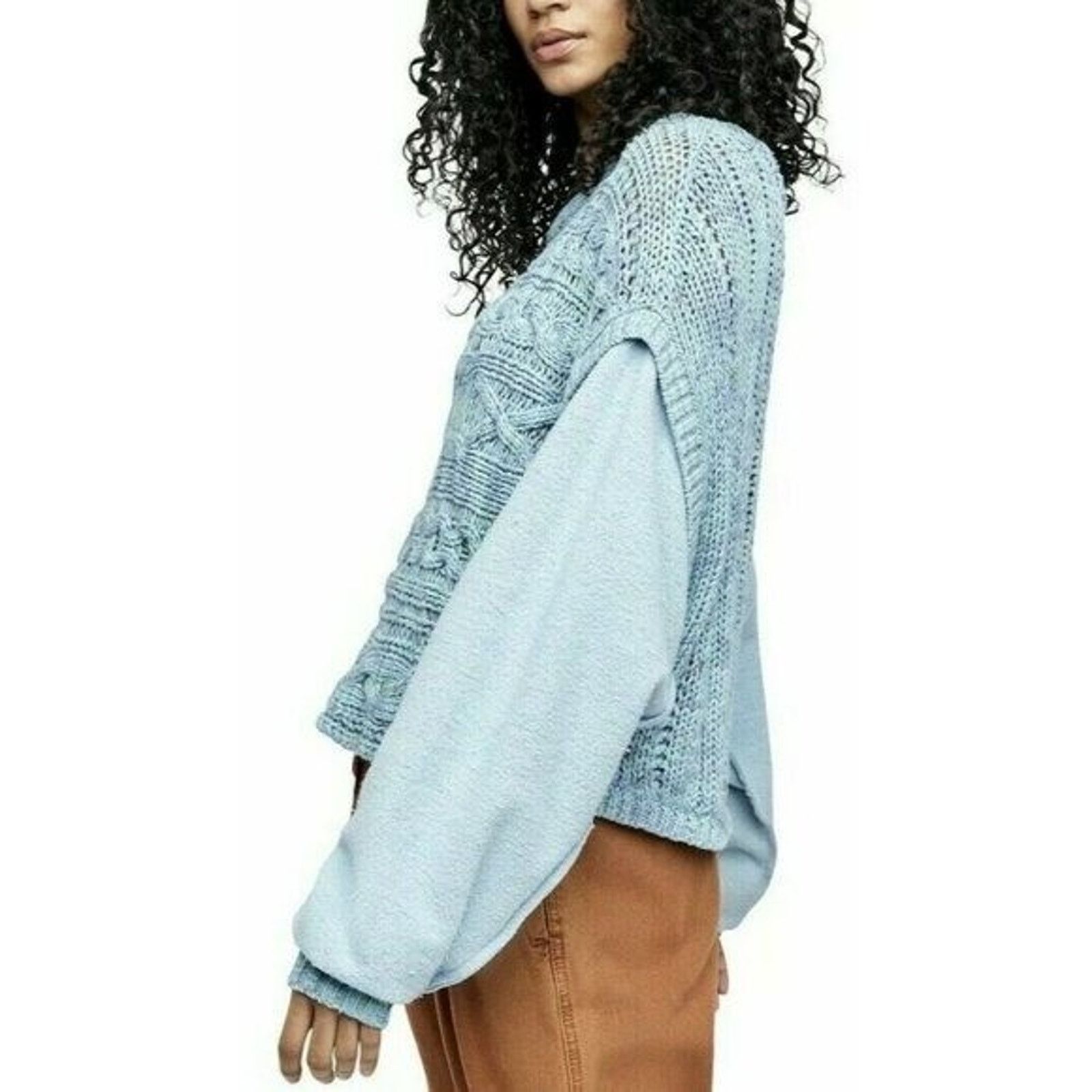 Free People Free People Sweater Siren Blue cable knit X-Small A001591 Size XS / US 0-2 / IT 36-38 - 2 Thumbnail