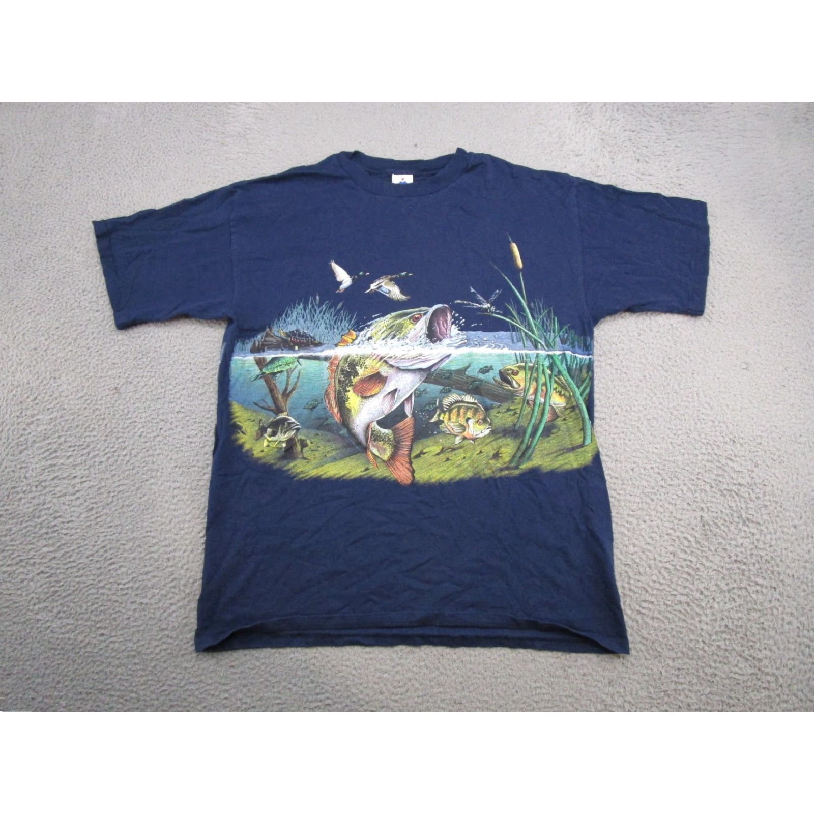 Vintage VTG H.L. Miller Mens Fishing Bass Graphic USA Made T-Shirt Size L Blue Cotton Knit Short Sleeve Crew Neck Vintage Mens Shirts 90s USA Fish Outdoor Size US L / EU 52-54 / 3 - 2 Thumbnail