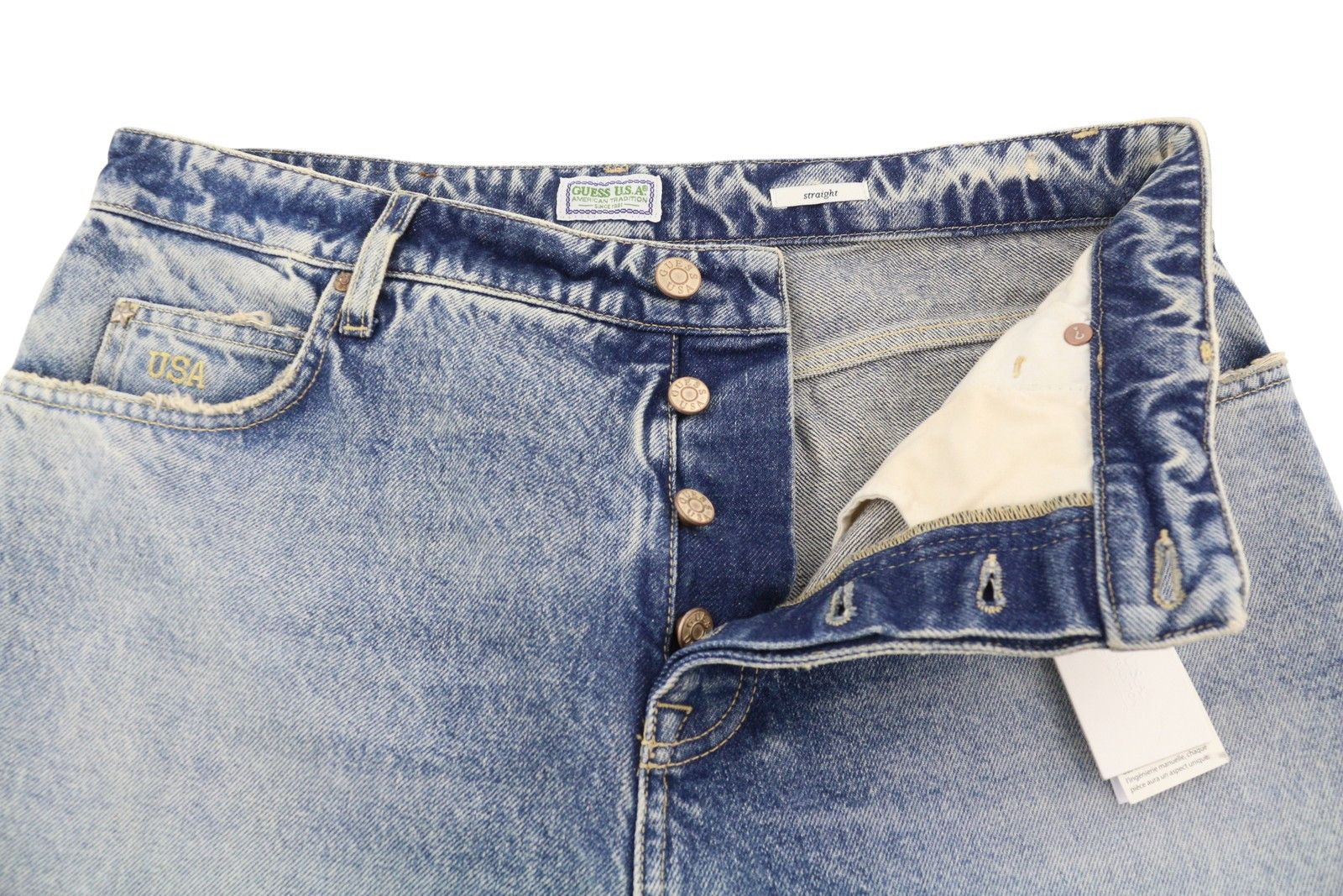 Guess STRAIGHT W32 Blue Whiskers Button Fly Denim 87827 Size US 32 / EU 48 - 5 Thumbnail