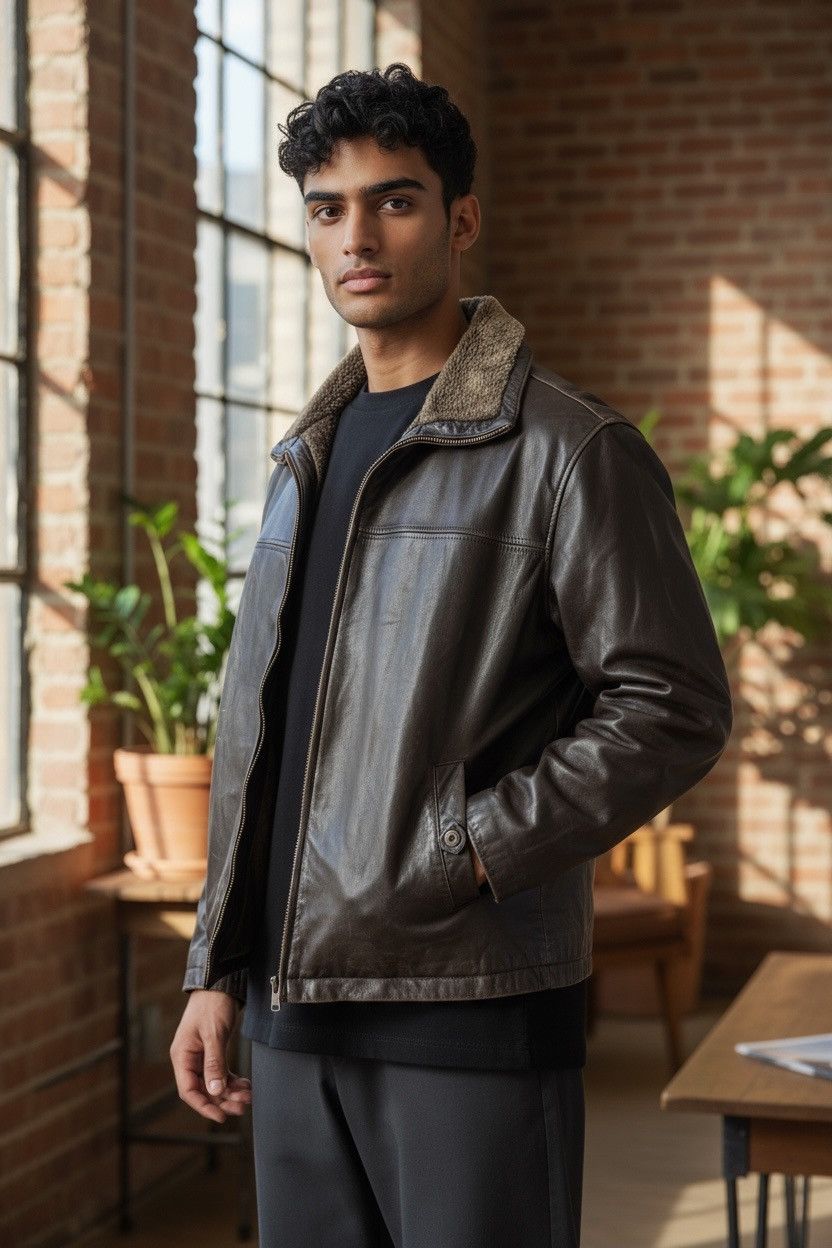 Other Oxide Men’s Brown leather coat with zip out Lining faux fur Size US XXL / EU 58 / 5 - 3 Thumbnail