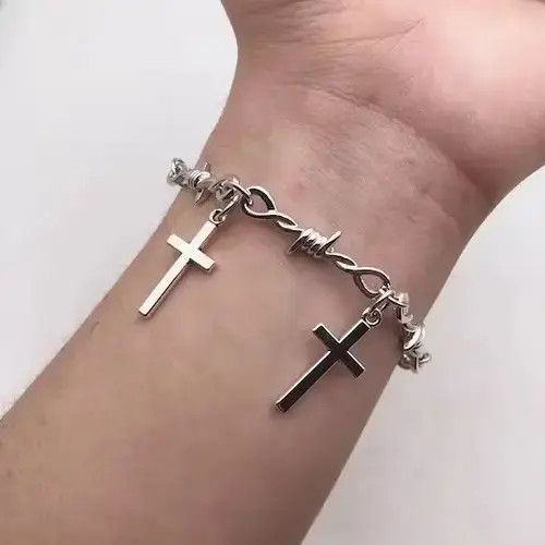 Jewelry Barbed Wire Cross Bracelet Post Hip Hop Cosplay Jewelry Size ONE SIZE - 3 Thumbnail