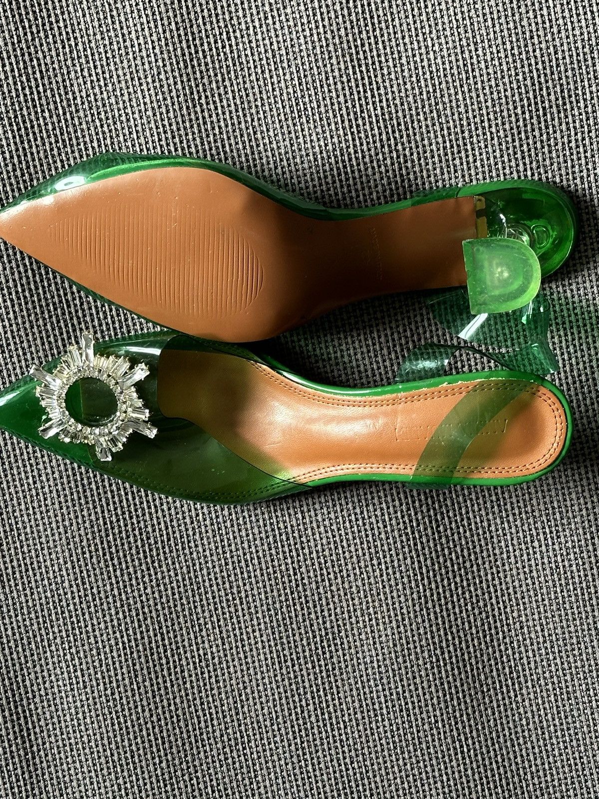 Amina Muaddi × Designer Amina Muaddi 95 Begum Glass PVC Green Clear Sling crystal 42 Size US 12 / IT 42 - 9 Thumbnail