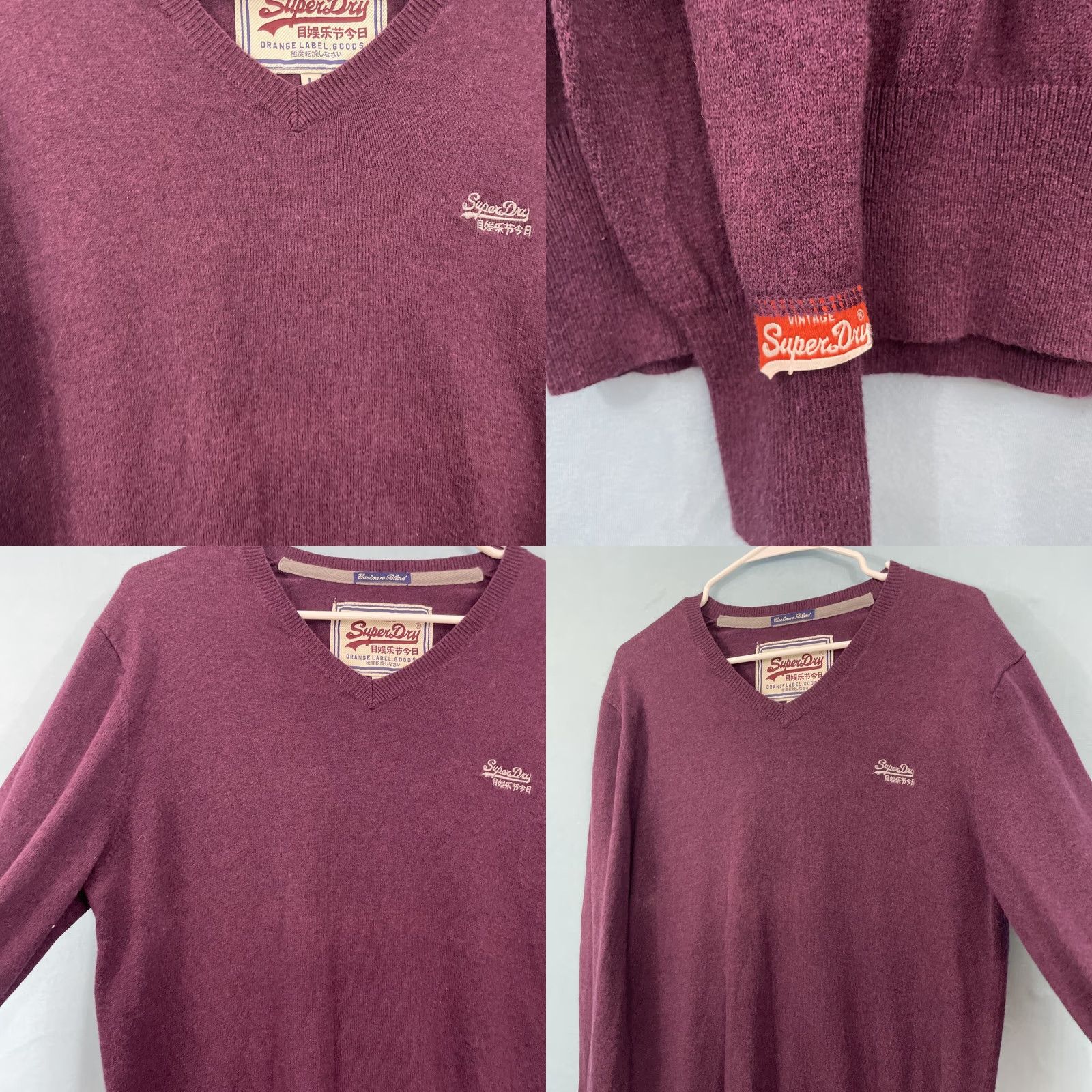 Superdry SUPERDRY Sweater Men L Maroon Red Cashmere Blend VNeck Pullover Logo Streetwear Size US L / EU 52-54 / 3 - 10 Thumbnail