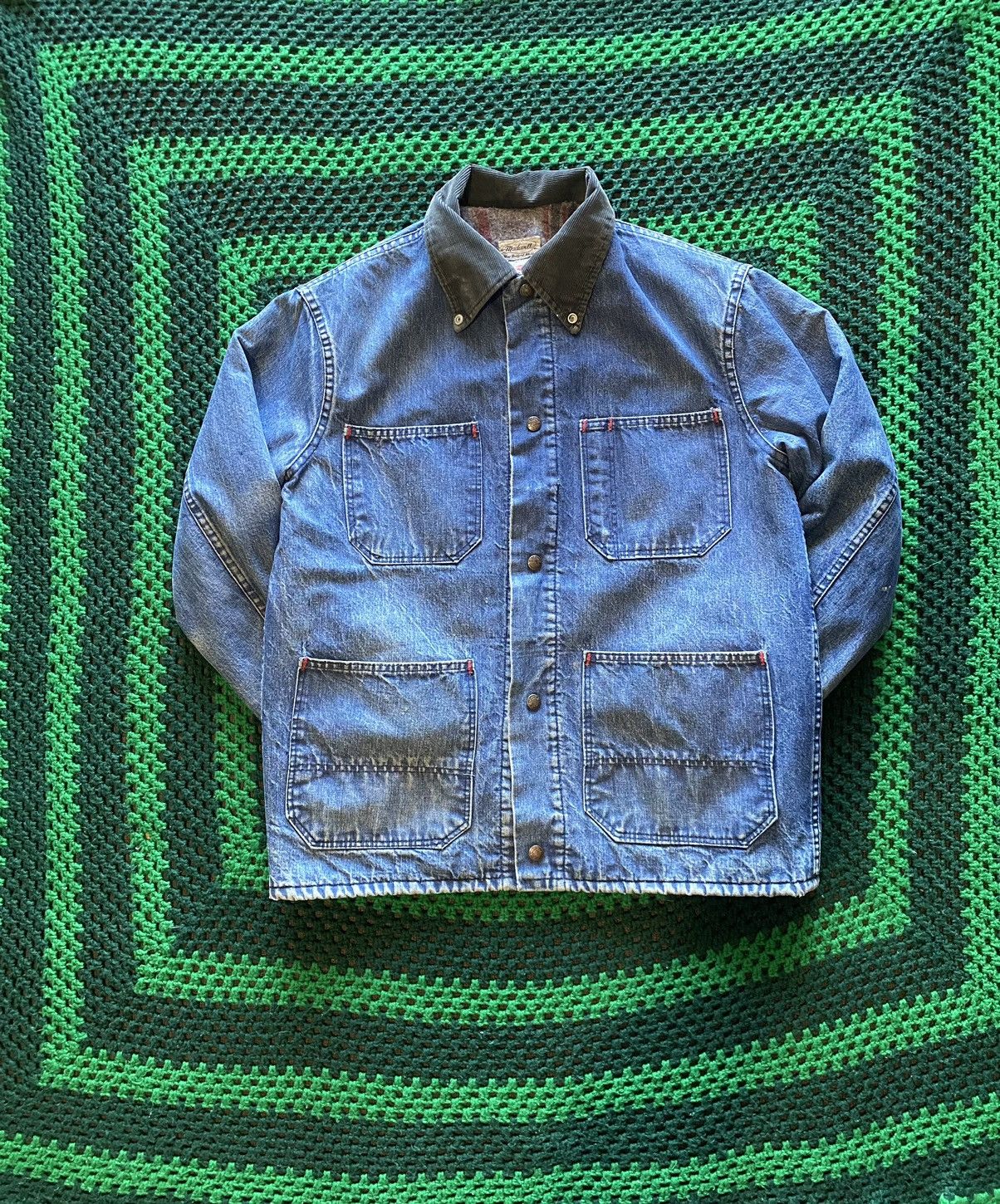 image of Vintage 1970’S Madewell Blanket Lined Chore Jacket! in Navy, Men's (Size Medium)