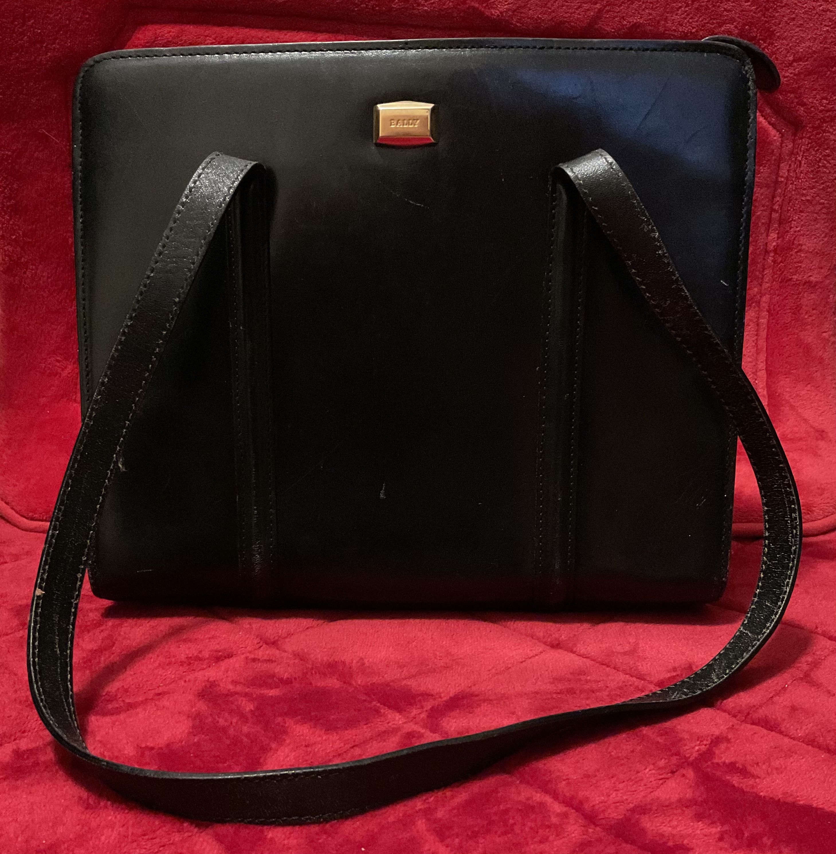 Bally A Vintage Beautiful Black Leather Bally Tote Large Handbag Grailed