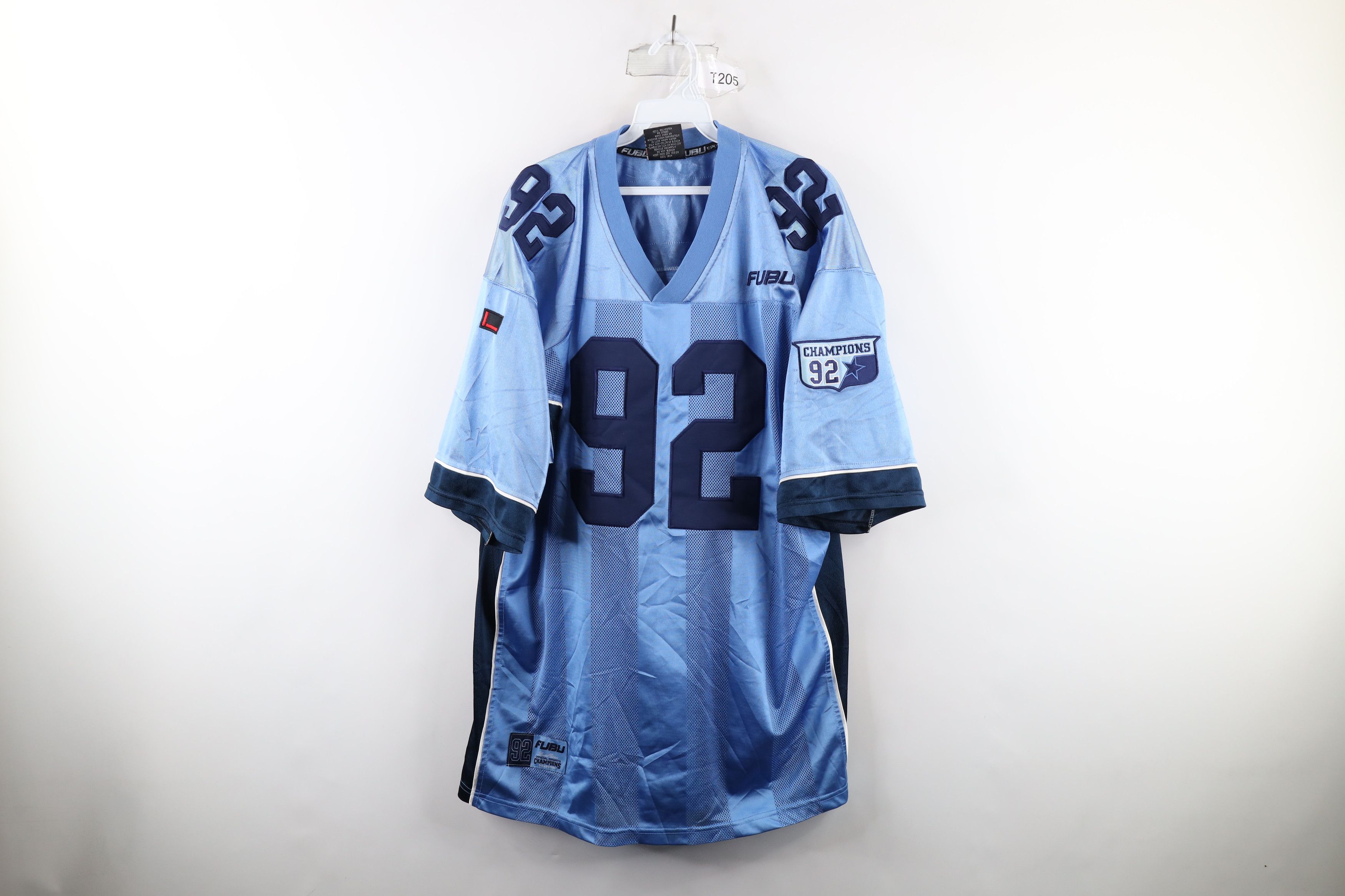 image of 90's Fubu Striped Hip Hop Football Jersey Light Blue, Men's (Size XL)