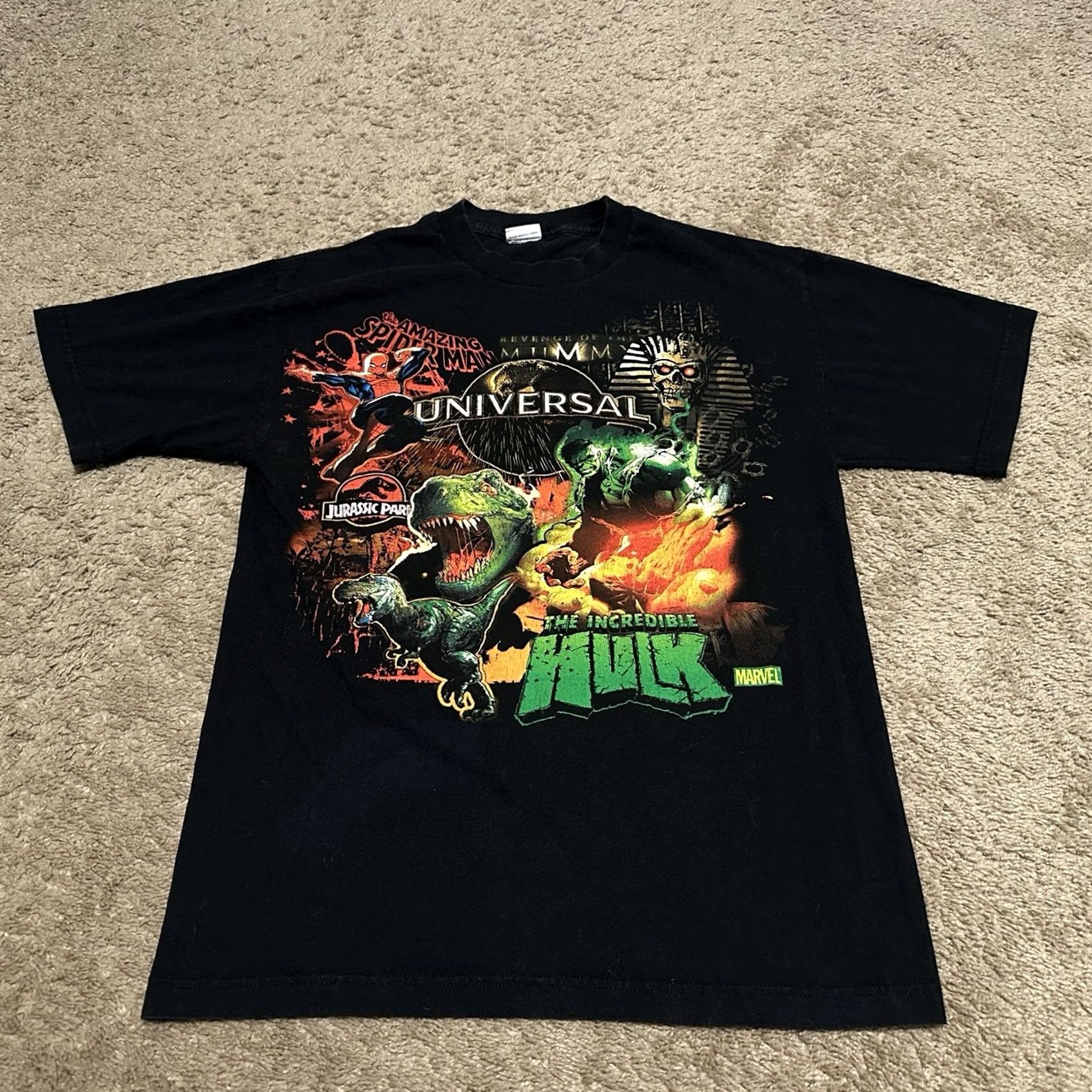 Vintage VINTAGE Universal Studios Shirt Mens M Hulk Spider-Man The Mummy Y2K Black Cotton Graphic Print Crew Neck Short Sleeve Comics 90s Size US M / EU 48-50 / 2 - 2 Thumbnail