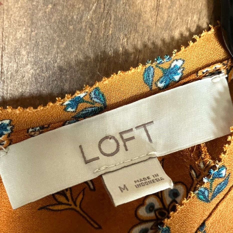 Loft LOFT Blouse Floral Cap Sleeve Button Back Closure Medium Womens Mustard Yellow Size M / US 6-8 / IT 42-44 - 6 Thumbnail