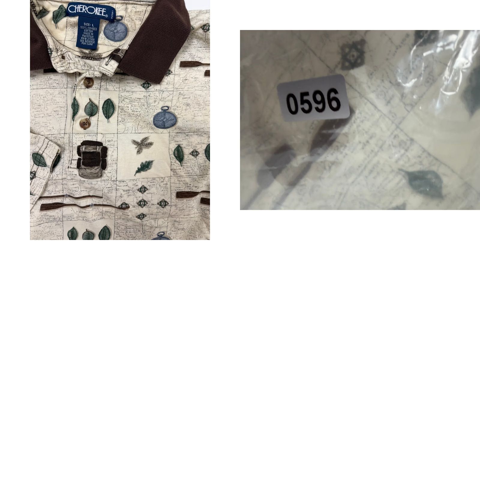 Cherokee VINTAGE Cherokee Polo Shirt Men L Beige Cotton 90s Nature Outdoor Hiking Map Graphic Print Polo Shirt Womens? Size US L / EU 52-54 / 3 - 10 Thumbnail