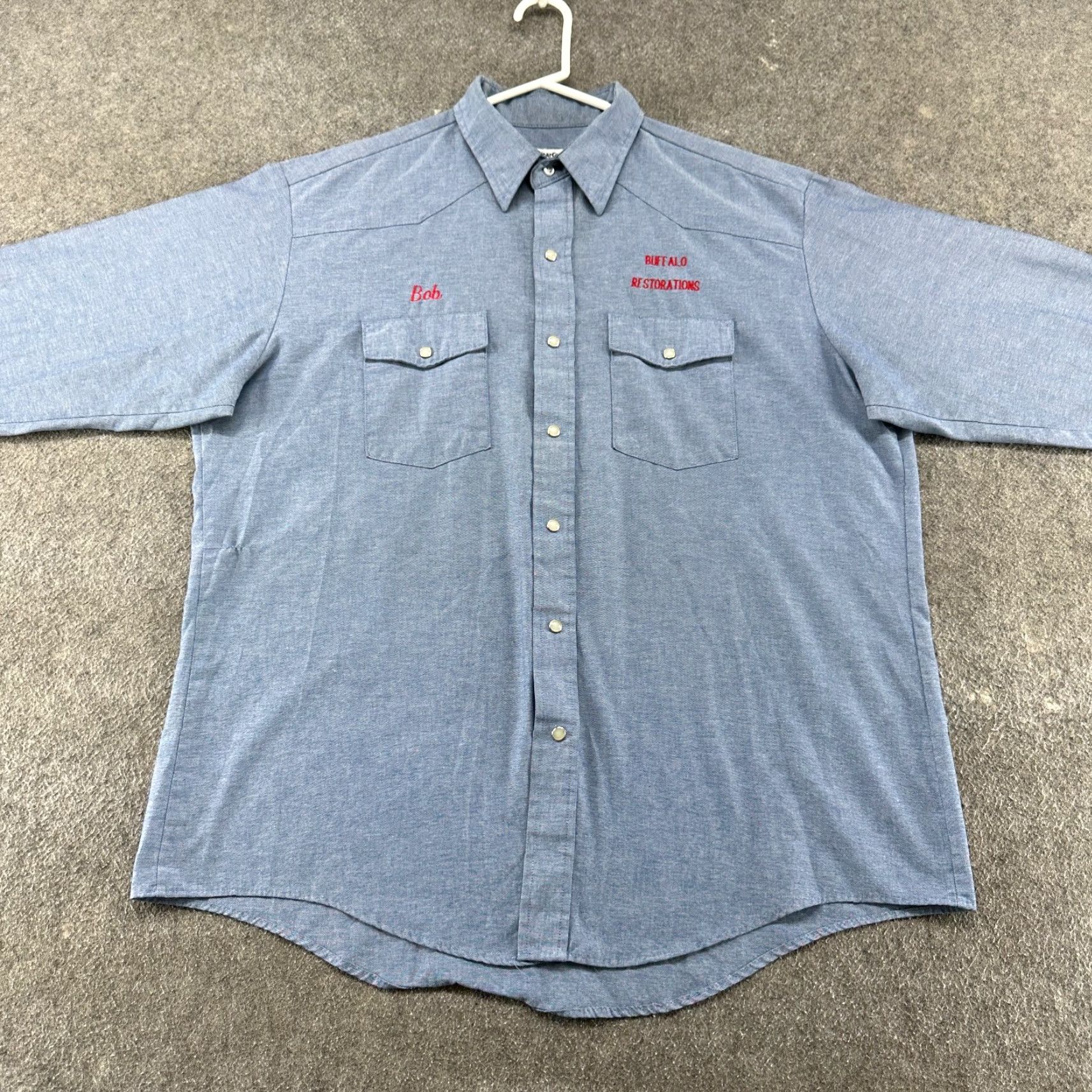 Vintage VINTAGE Wearguard Shirt Mens XL Blue Pearl Snap Long Sleeve Solid Chambray 90s Size US XL / EU 56 / 4 - 3 Thumbnail