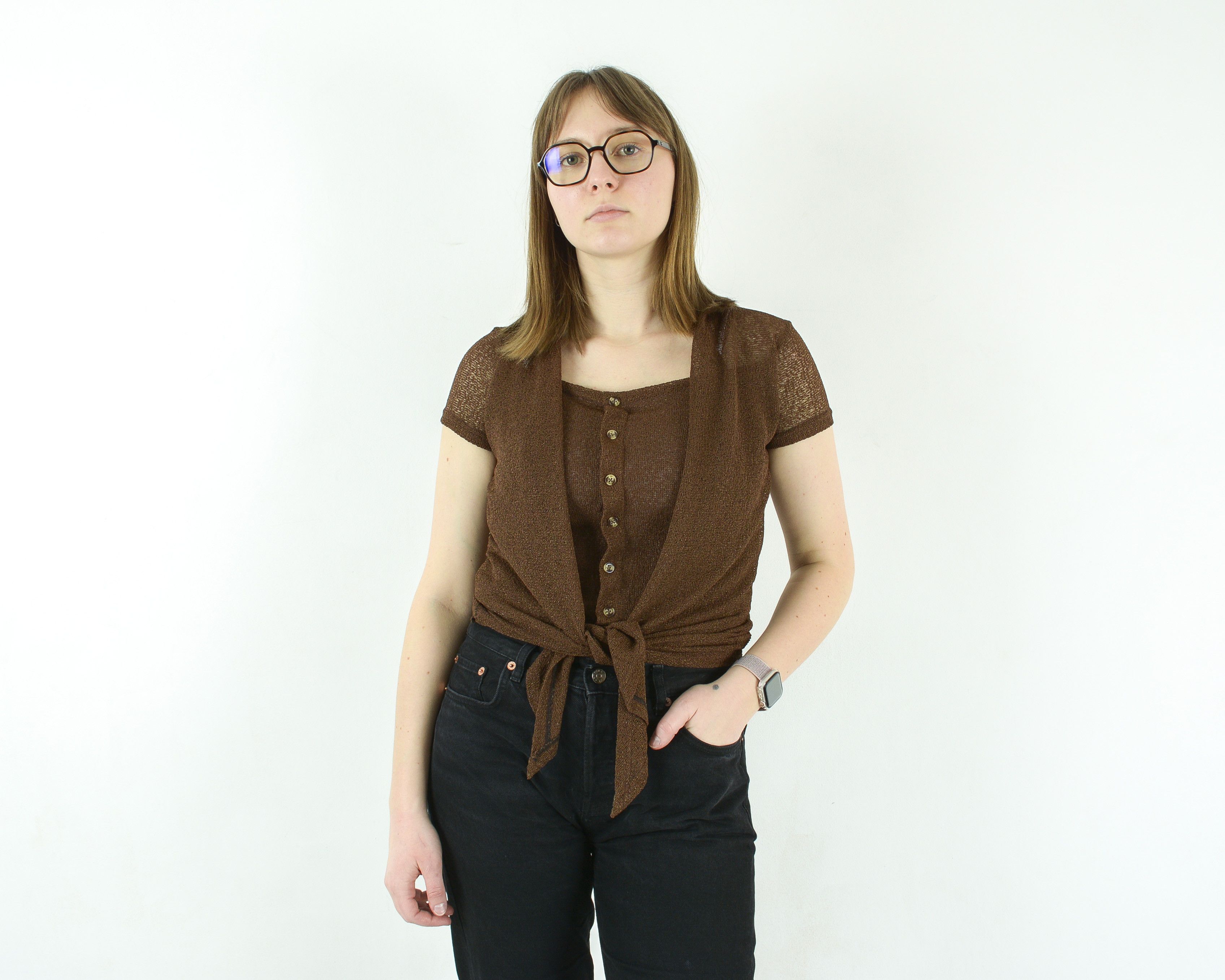 Other × Vintage See Through Blouse Shirt Button Up Top Brown Short Sleeve Size S / US 4 / IT 40 - 1 Thumbnail