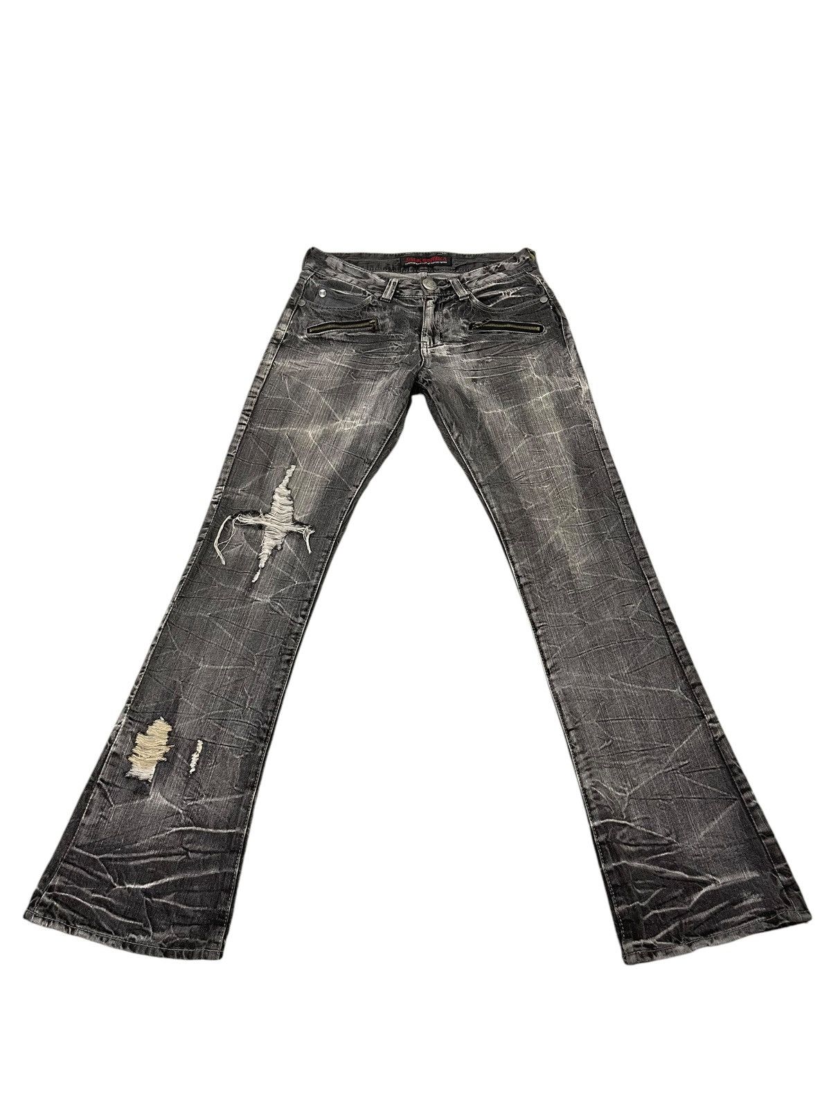 Japanese Brand Flare Jeans Jack Serika Faded Distress Boot Cut 8🟦9 Size US 29 - 2 Thumbnail