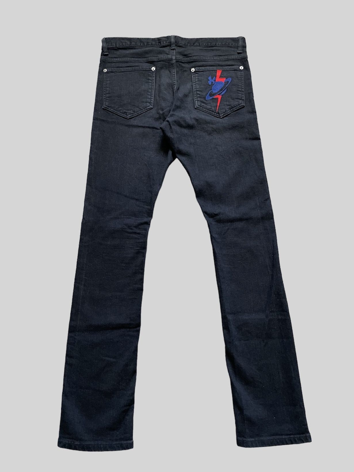 image of Vivienne Westwood Man Thunder Orb Denim Jeans in Black, Men's (Size 30)