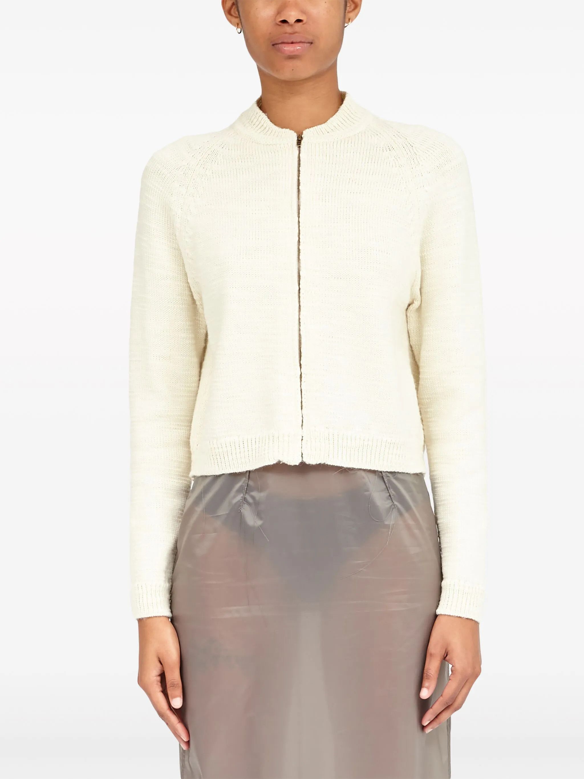 Maison Margiela oc11z0925 Ribbed-knit Wool Cropped Cardigan in Off White Size L / US 10 / IT 46 - 2 Thumbnail