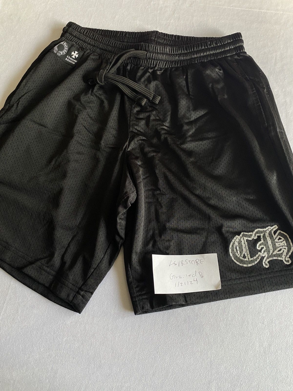 image of Chrome Hearts Mesh Varsity Shorts Black Large, Men's (Size 34)