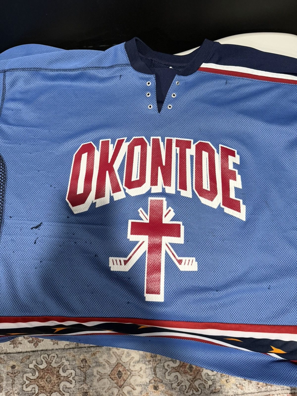 Vintage 1990s Vintage Okontoe Jesus Distressed Grunge Goalie Jersey Size US XXL / EU 58 / 5 - 15 Thumbnail