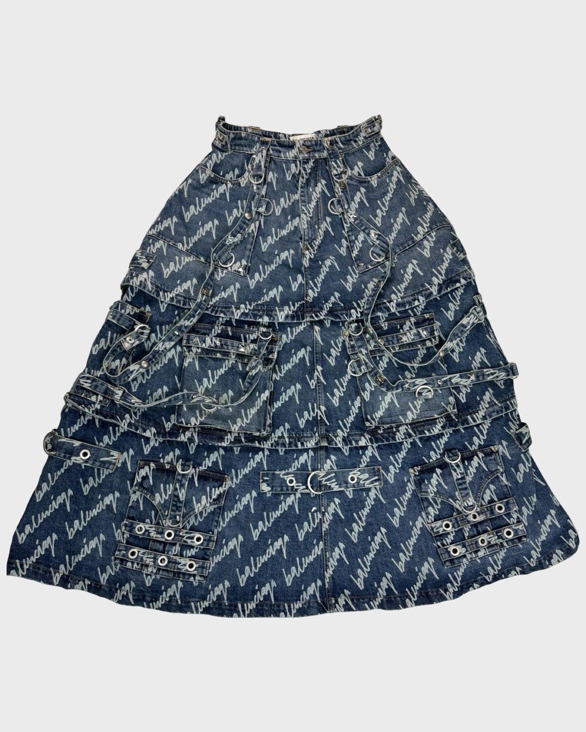 image of Balenciaga Ss22 Raver Skirt All Over Balenciaga Print in Blue, Men's (Size 38)