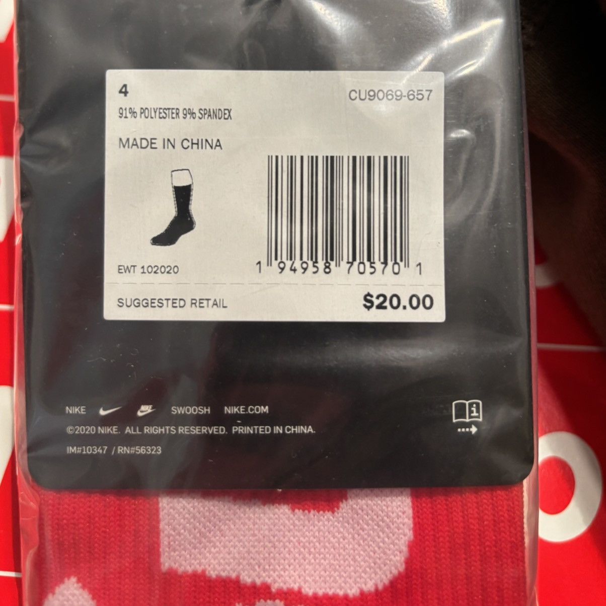 Nike × Supreme Supreme X Nike lightweight crew sock red new SS21 2021 Size ONE SIZE - 4 Thumbnail