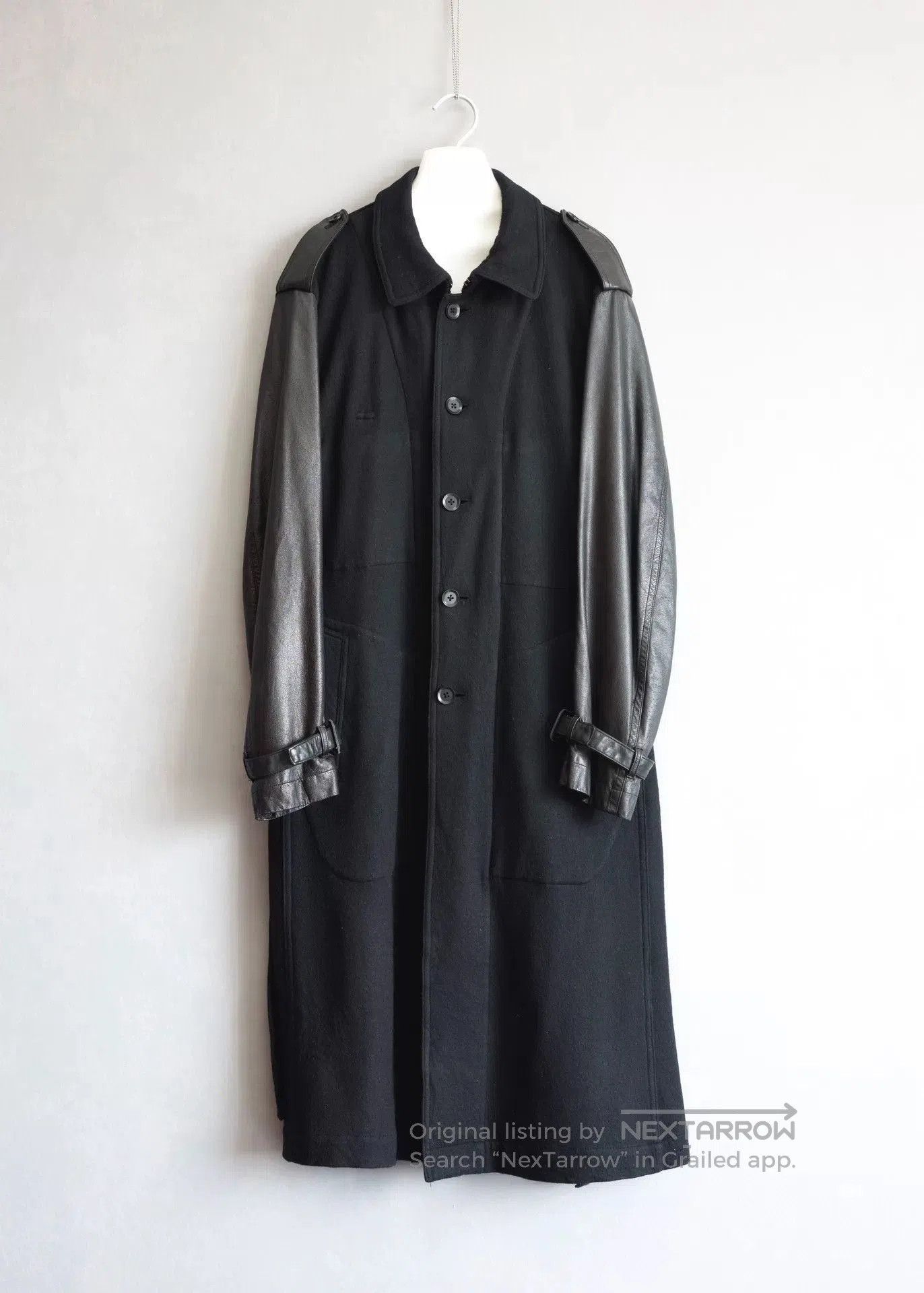 Yohji Yamamoto Yohji Yamamoto Wool Coat with Leather Sleeves. Size US L / EU 52-54 / 3 - 1 Thumbnail