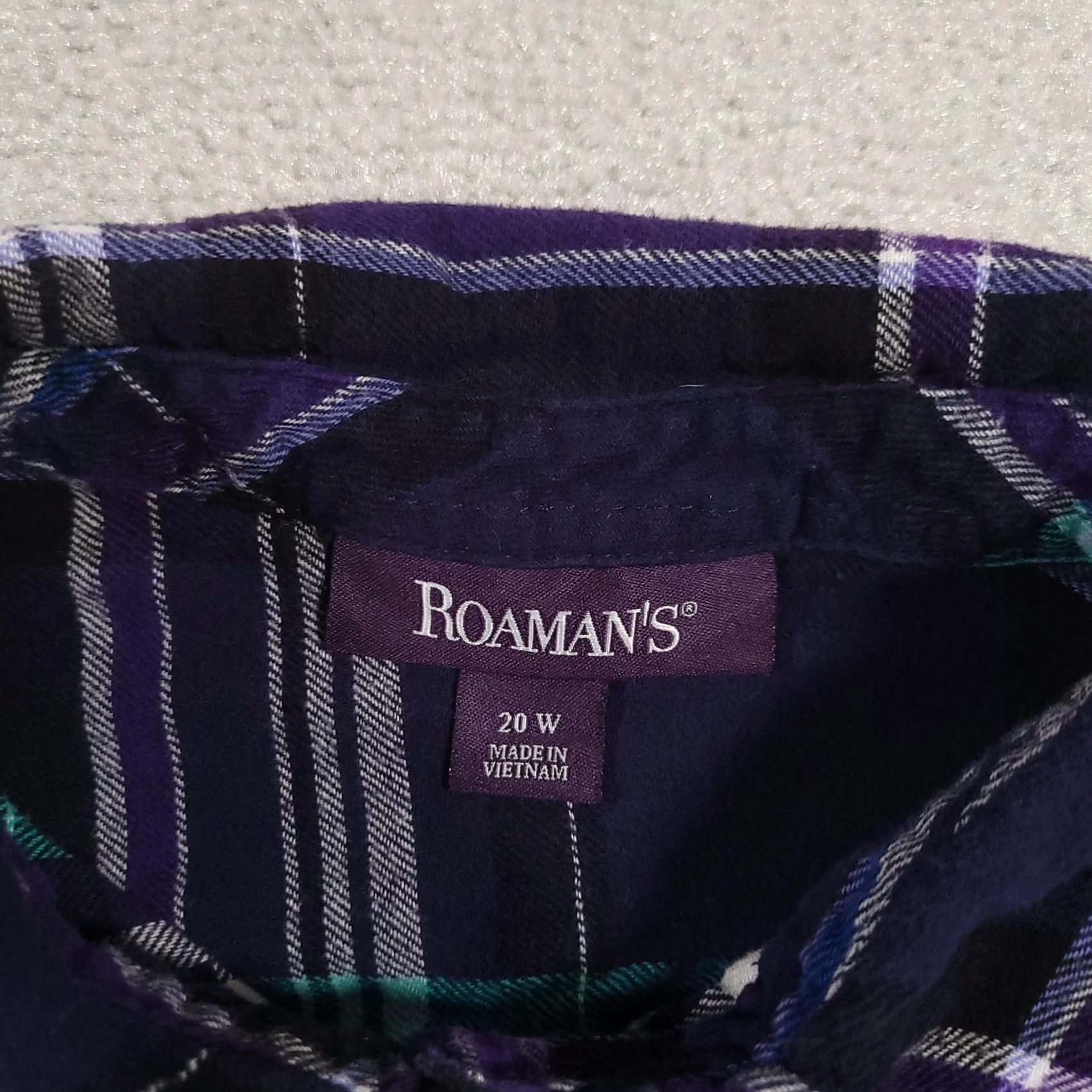 Vintage Roaman's Shirt Womens 20W Blue Purple Plaid Button Front 100% Cotton Casual Size 3XL / US 20-22 - 4 Thumbnail
