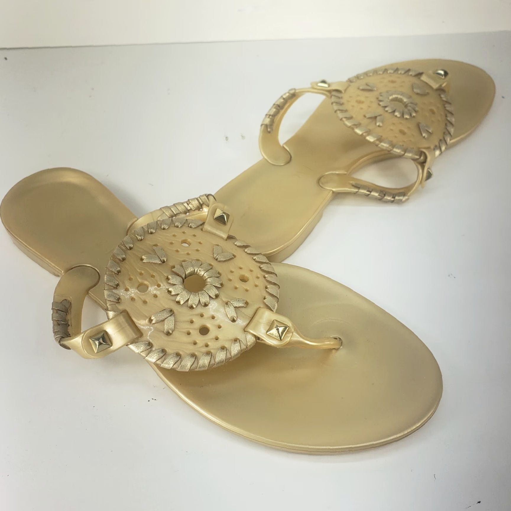 Jack Rogers JACK ROGERS Georgica Womens Sandal Slip-On Gold Jelly Whip Stitch Medallion Studded Flat Heel 7 US Womens Size US 7 / IT 37 - 3 Thumbnail