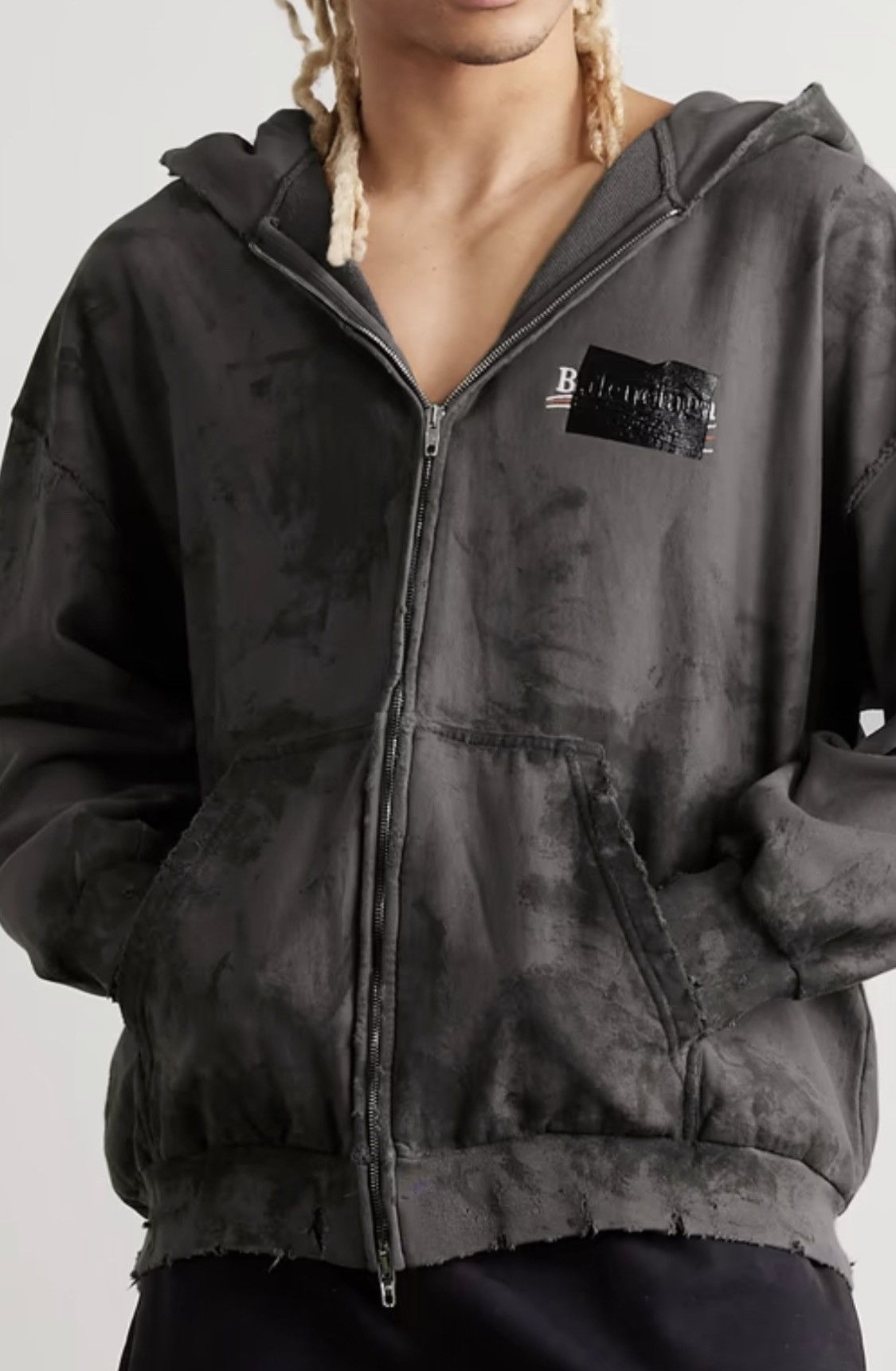 Balenciaga BALENCIAGA Destroyed Mud Gaffer Zip Hoodie Grey Medium Size US M / EU 48-50 / 2 - 24 Thumbnail