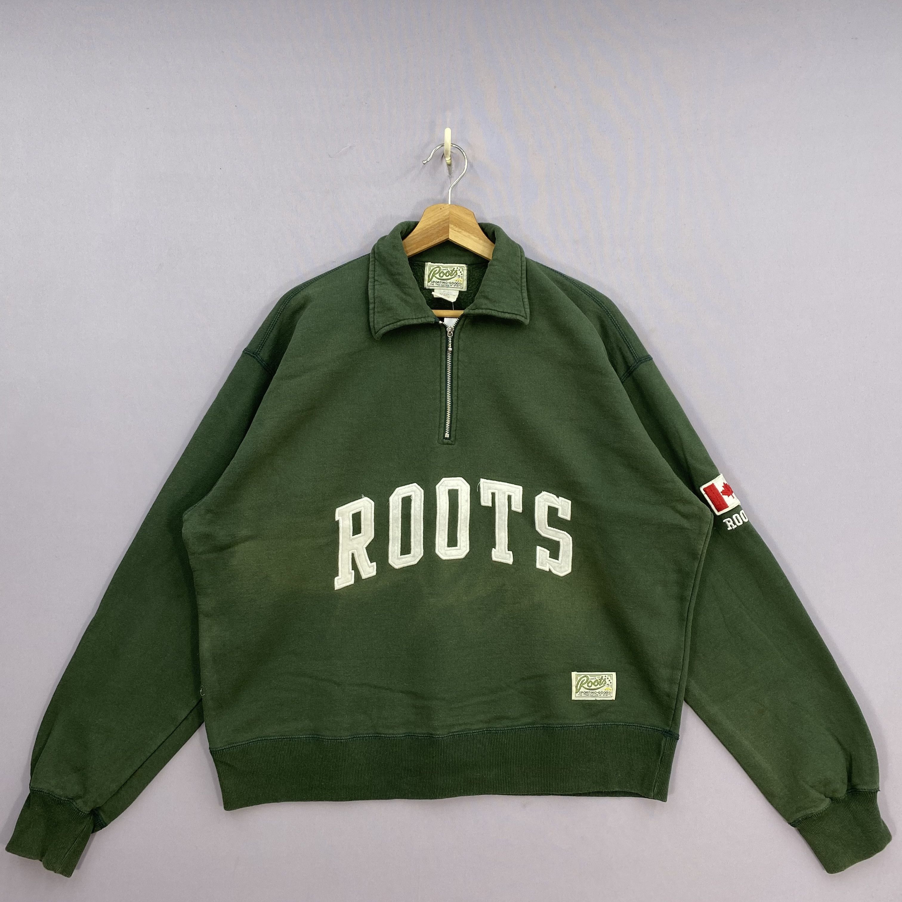 Vintage Vintage Roots Athletics 1/4 Zip Spellout Sweatshirt Canada Size US XL / EU 56 / 4 - 2 Thumbnail