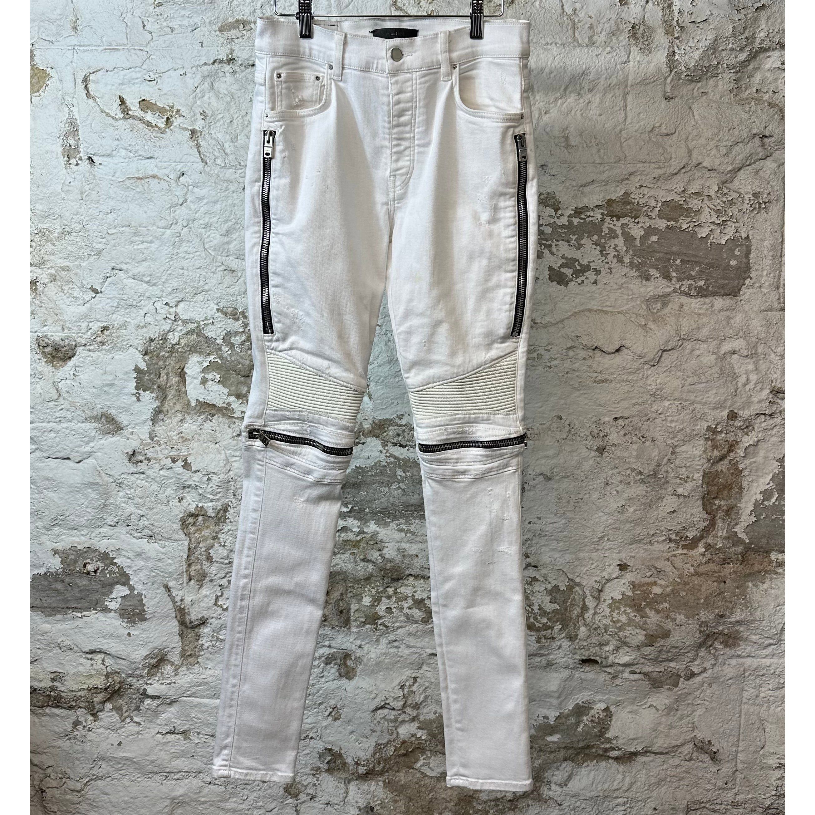 Amiri Amiri MX1 White Leather White Denim Jeans Size 31 NEW | Grailed