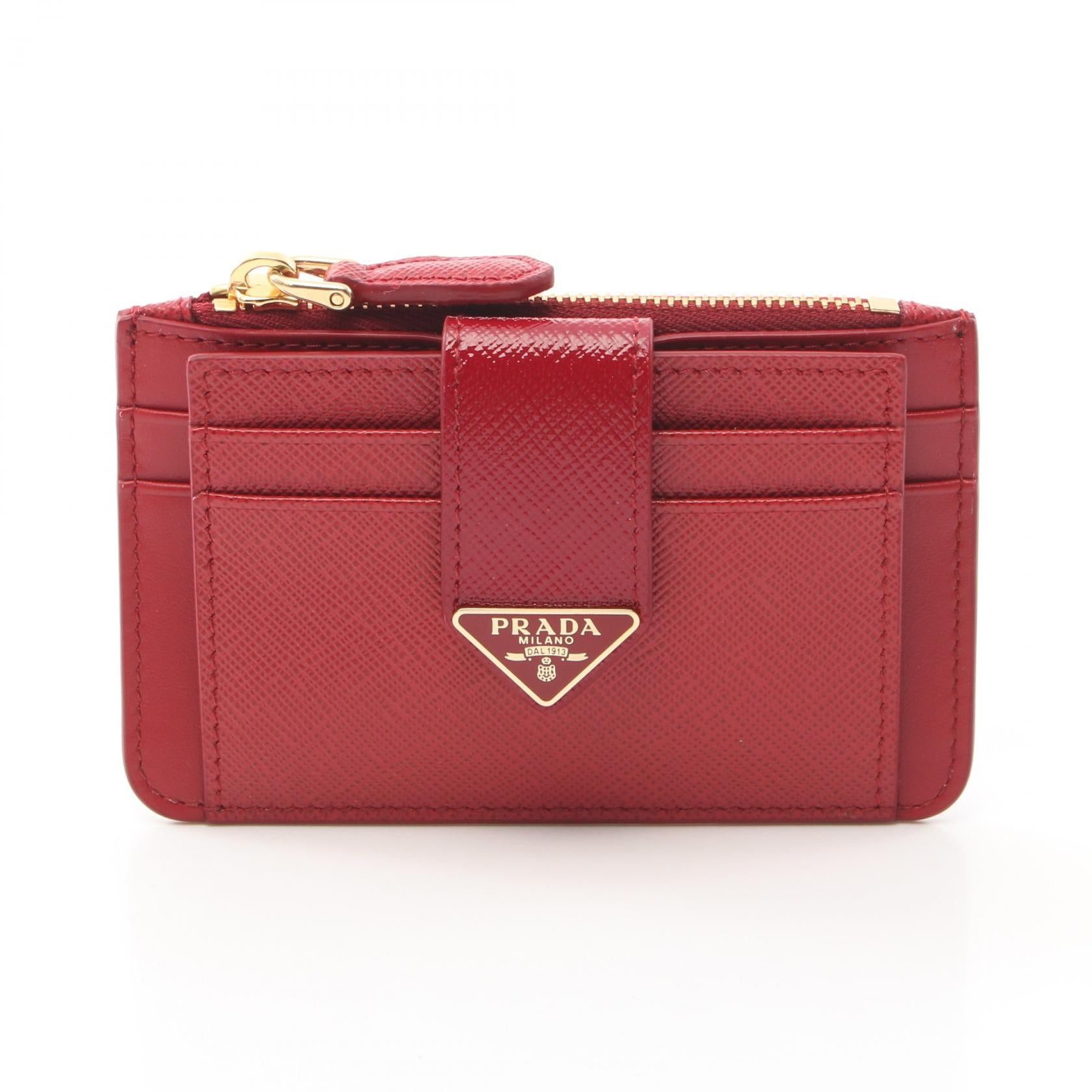 Prada Saffiano Tab Lu Coin Purse Leather Red