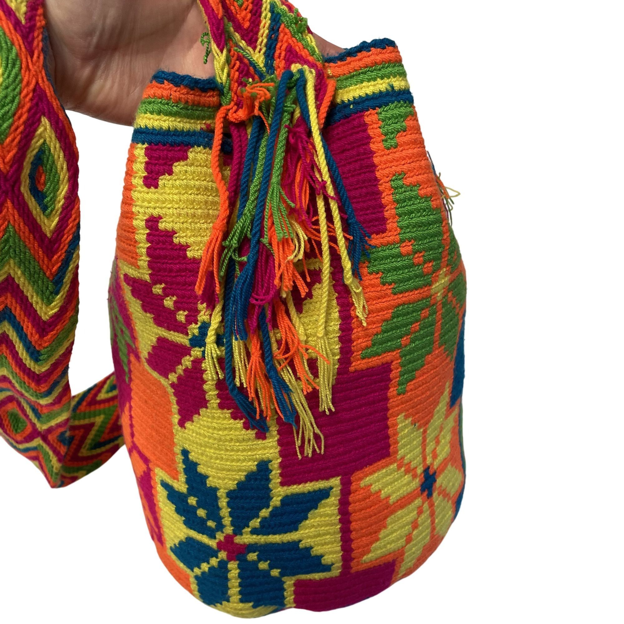 Other Vtg Wayuu Mochila NEON HandBag Hippie FLOWER POWER Purse Size ONE SIZE - 8 Thumbnail