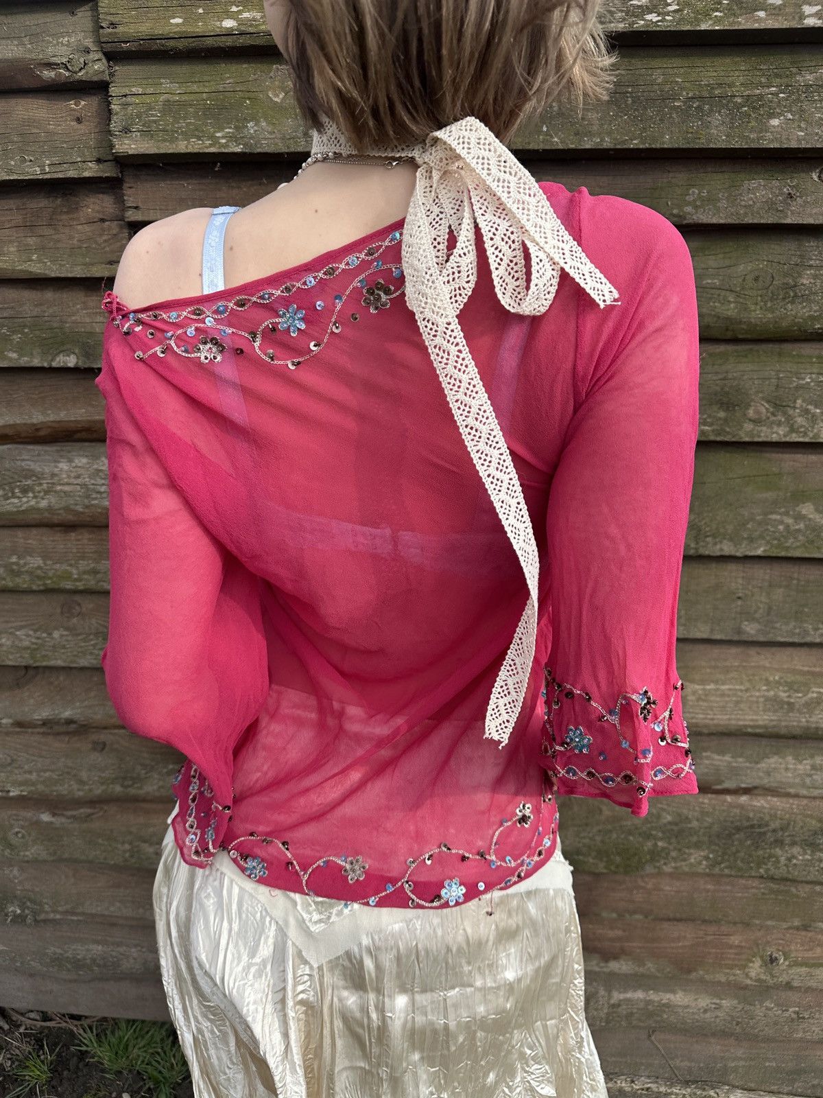 Vintage Vintage Silk hot pink translucent blouse Size S / US 4 / IT 40 - 5 Thumbnail