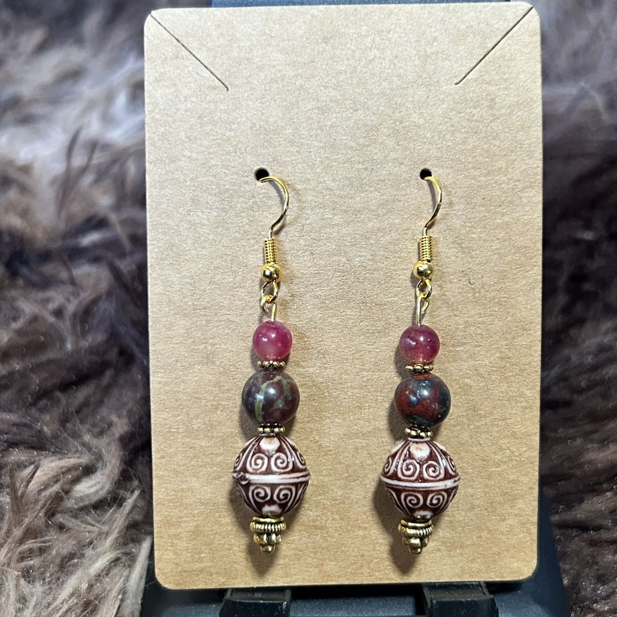 Handmade Handcrafted vintage bead dragon blood elbaite stone earrings Size ONE SIZE - 2 Thumbnail