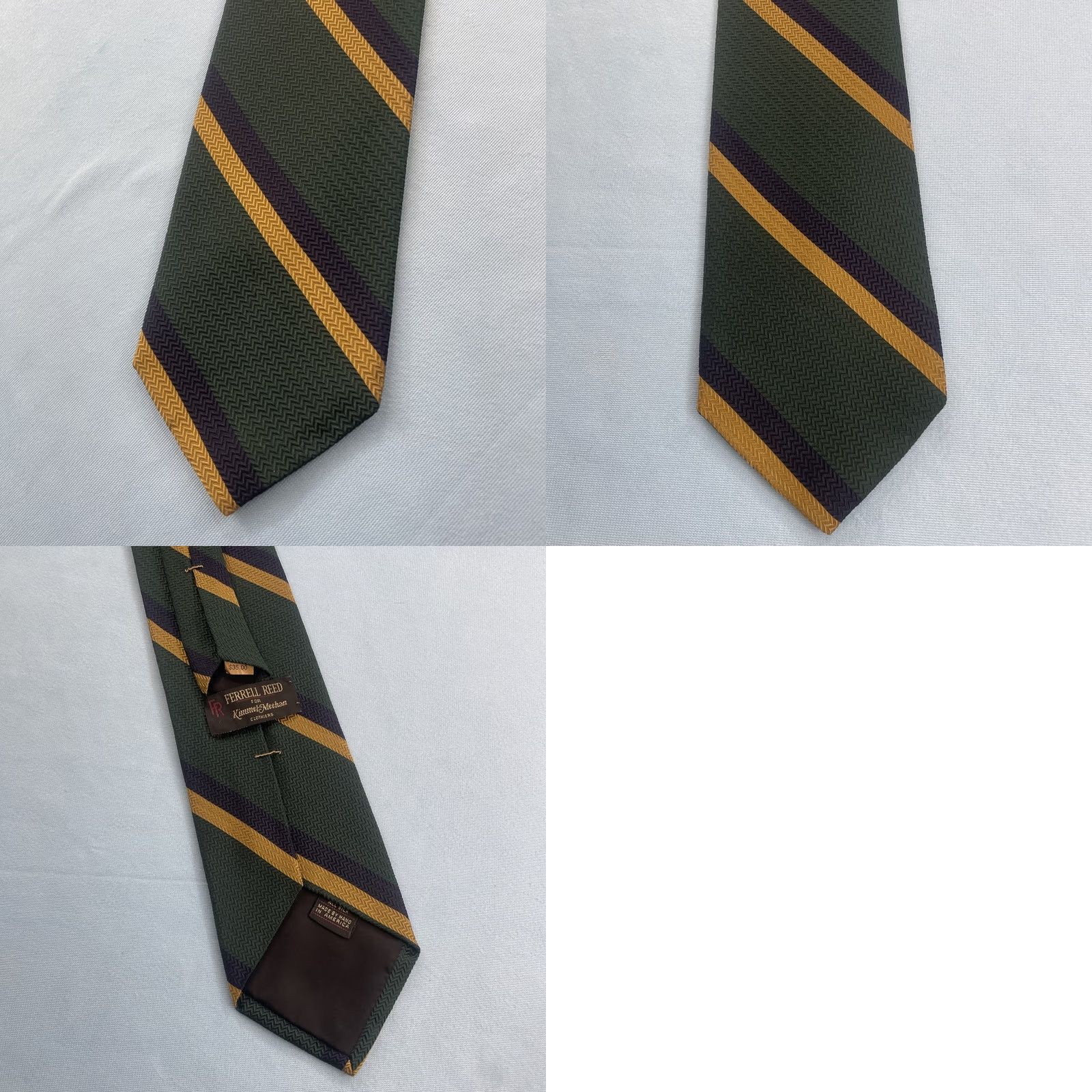 Vintage VINTAGE Ferrel Reed Tie Silk Wide Green Gold Black Repp 58" USA 4x58 Men Neck Striped Pattern Size ONE SIZE - 11 Thumbnail