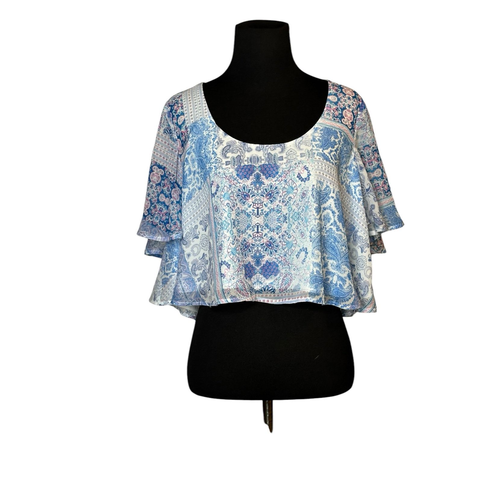Show Me Your MuMu Show me your Mumú white blue print cropped blouse size XS Size XS / US 0-2 / IT 36-38 - 1 Thumbnail